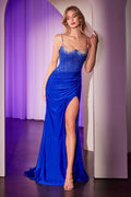 Ladivine CB156 Dress Hot Stone Satin Stretched Fitted Gown
