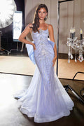Ladivine CB167 Fitted Radiant Beadwork Scoop Neckline Dress Oversized Bow Train