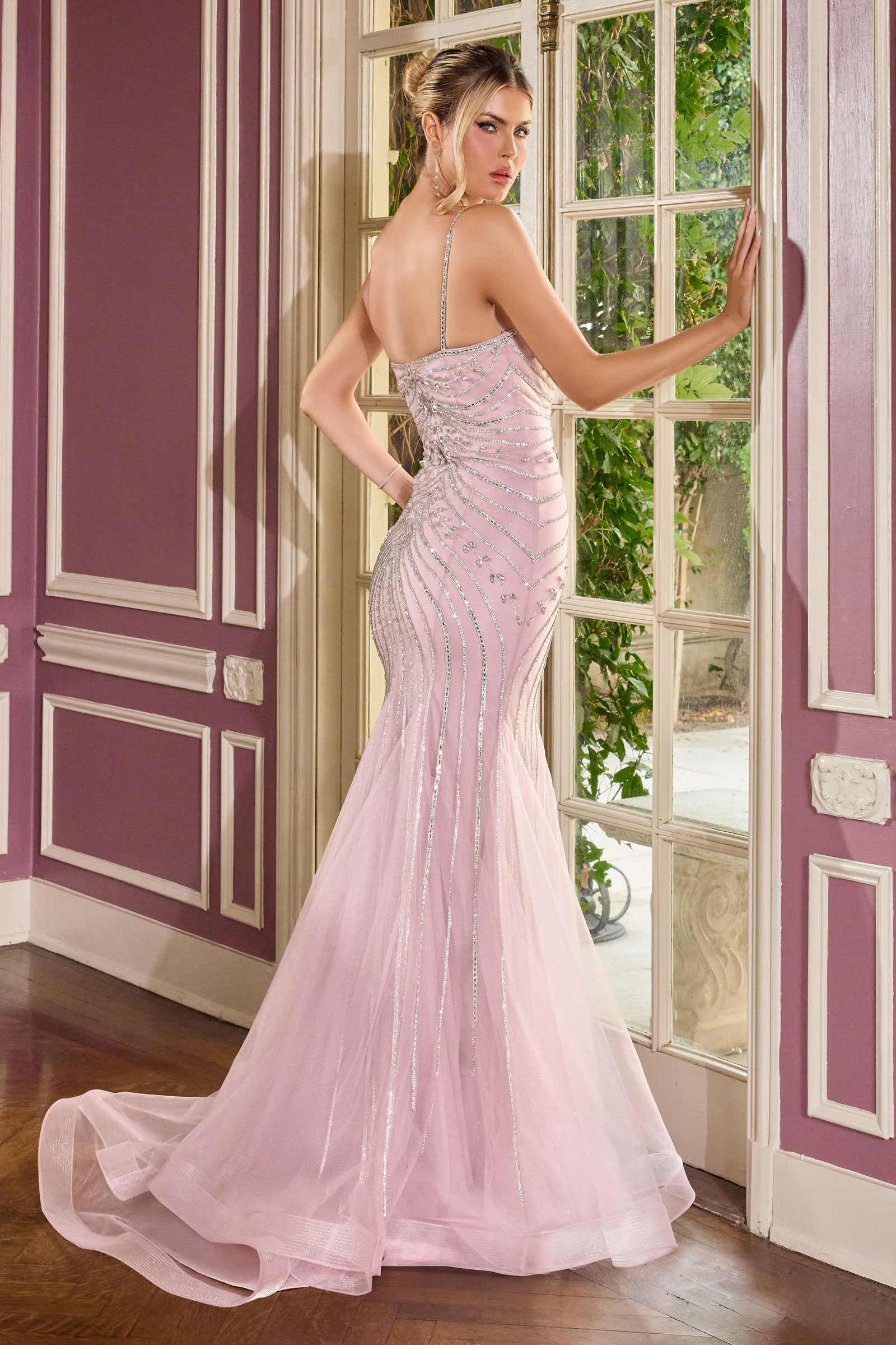 Ladivine CB167 Fitted Radiant Beadwork Scoop Neckline Dress Oversized Bow Train