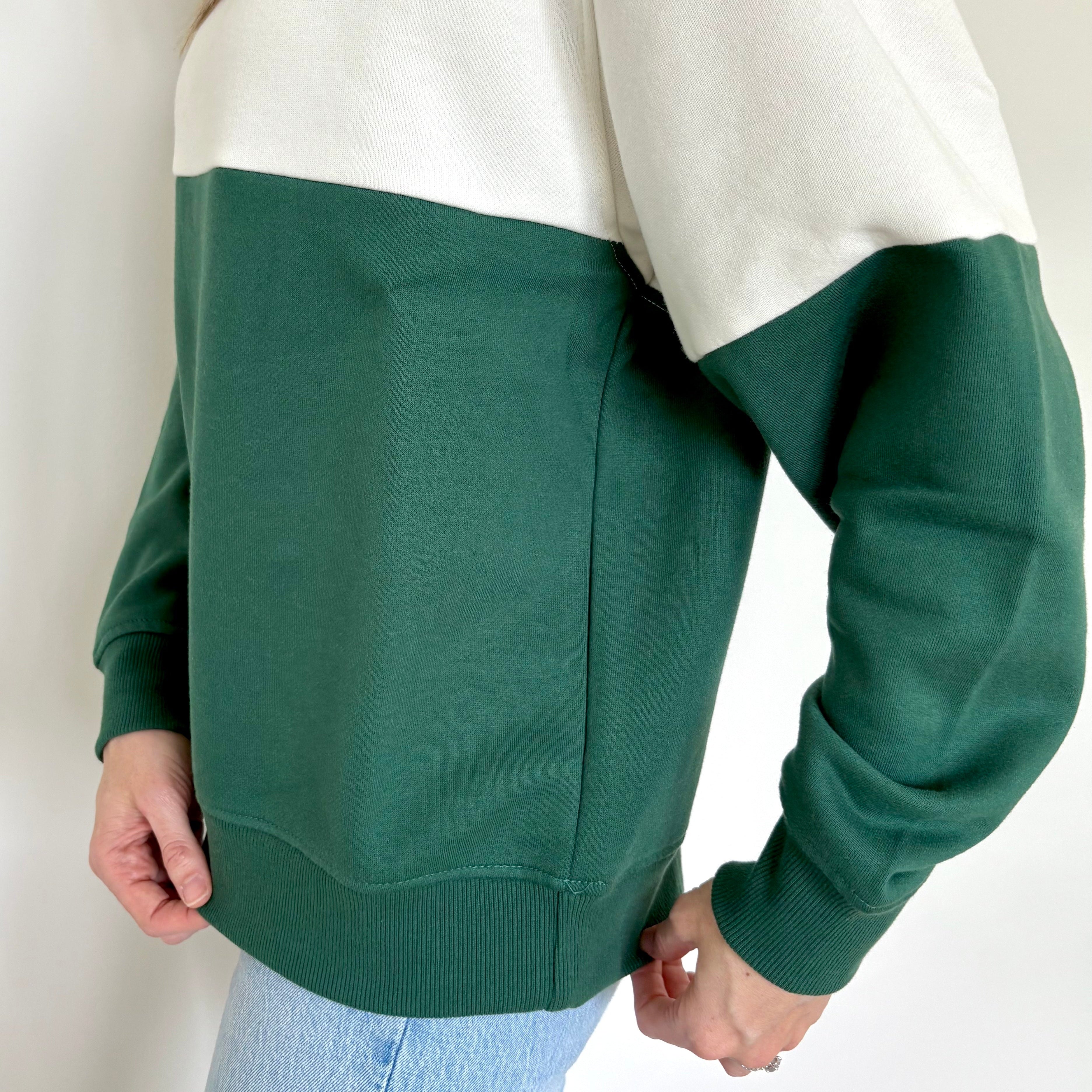 Hunter Green/Cloud Dancer Colorblock Quarter Zip Pullover