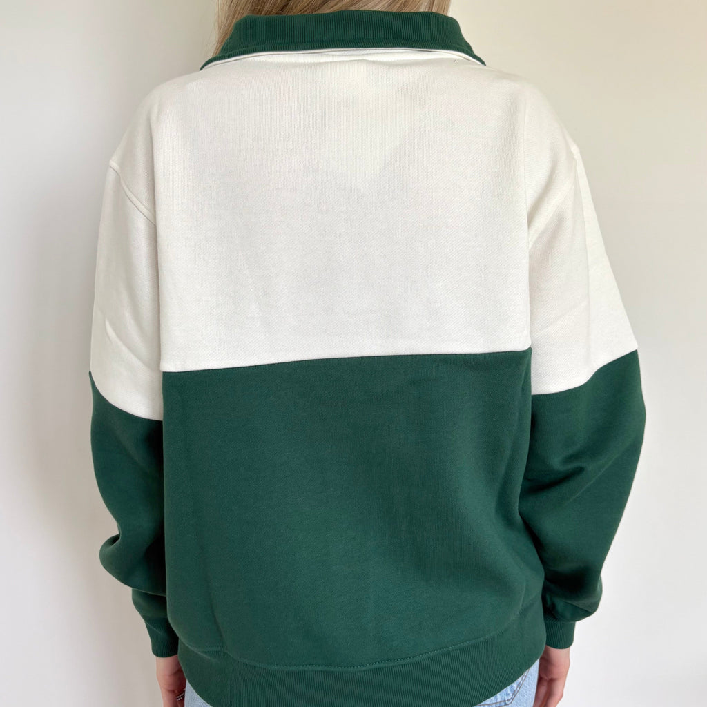 Hunter Green/Cloud Dancer Colorblock Quarter Zip Pullover
