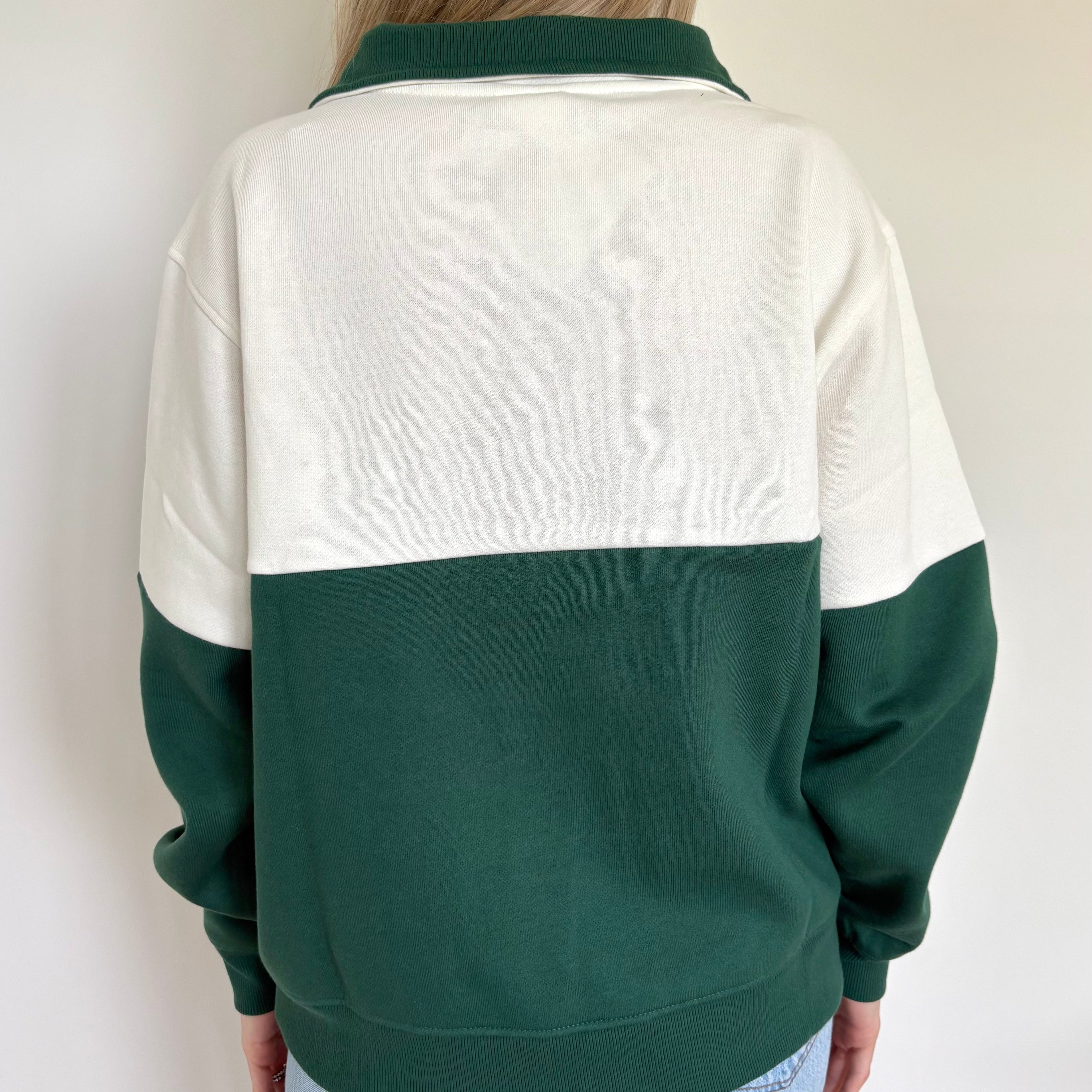 Hunter Green/Cloud Dancer Colorblock Quarter Zip Pullover