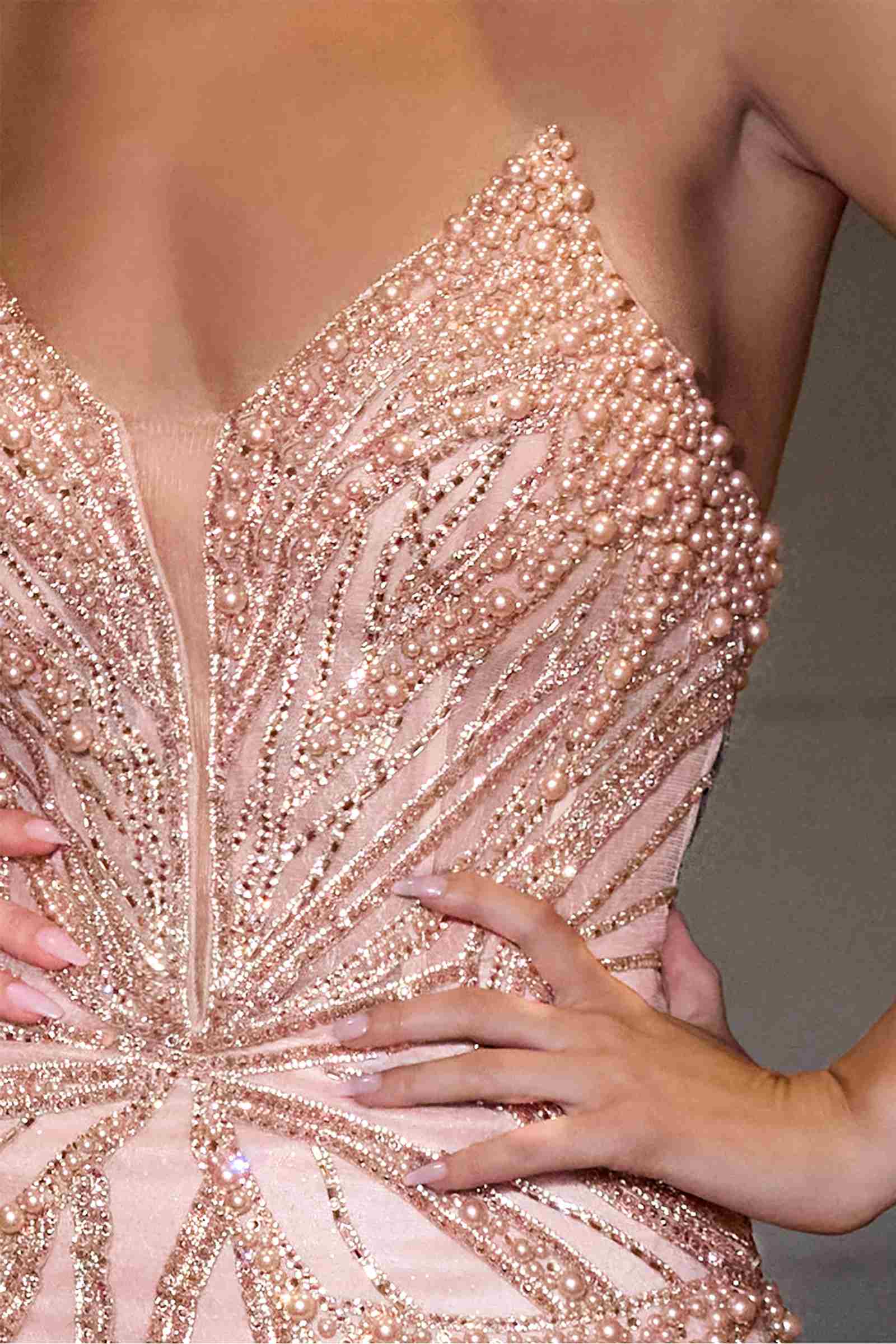 Ladivine CC0688 Dress Pearl and Crystal Strapless Fitted Gown