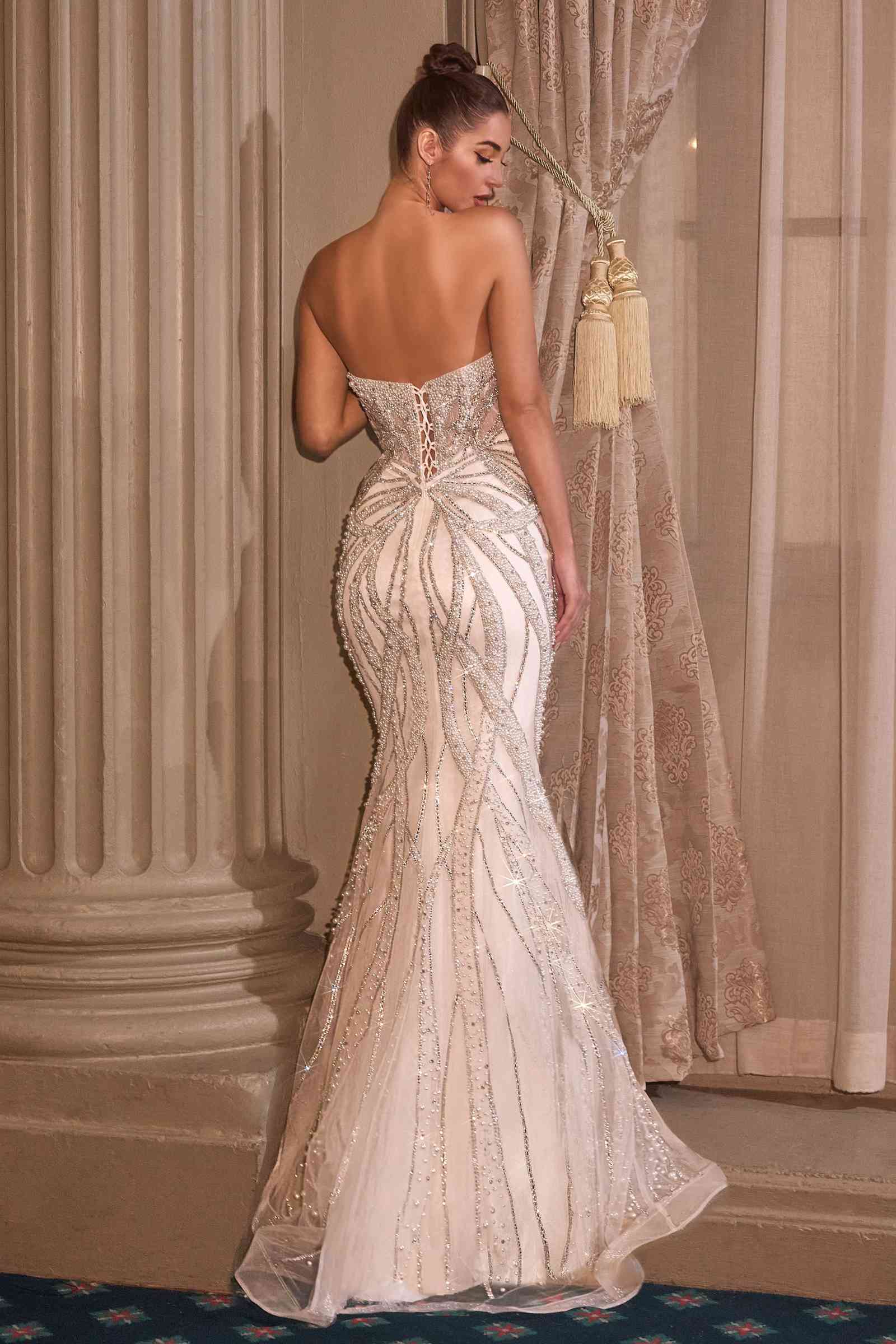 Ladivine CC0688W Fitted Bridal Gown Strapless Plunging Neckline