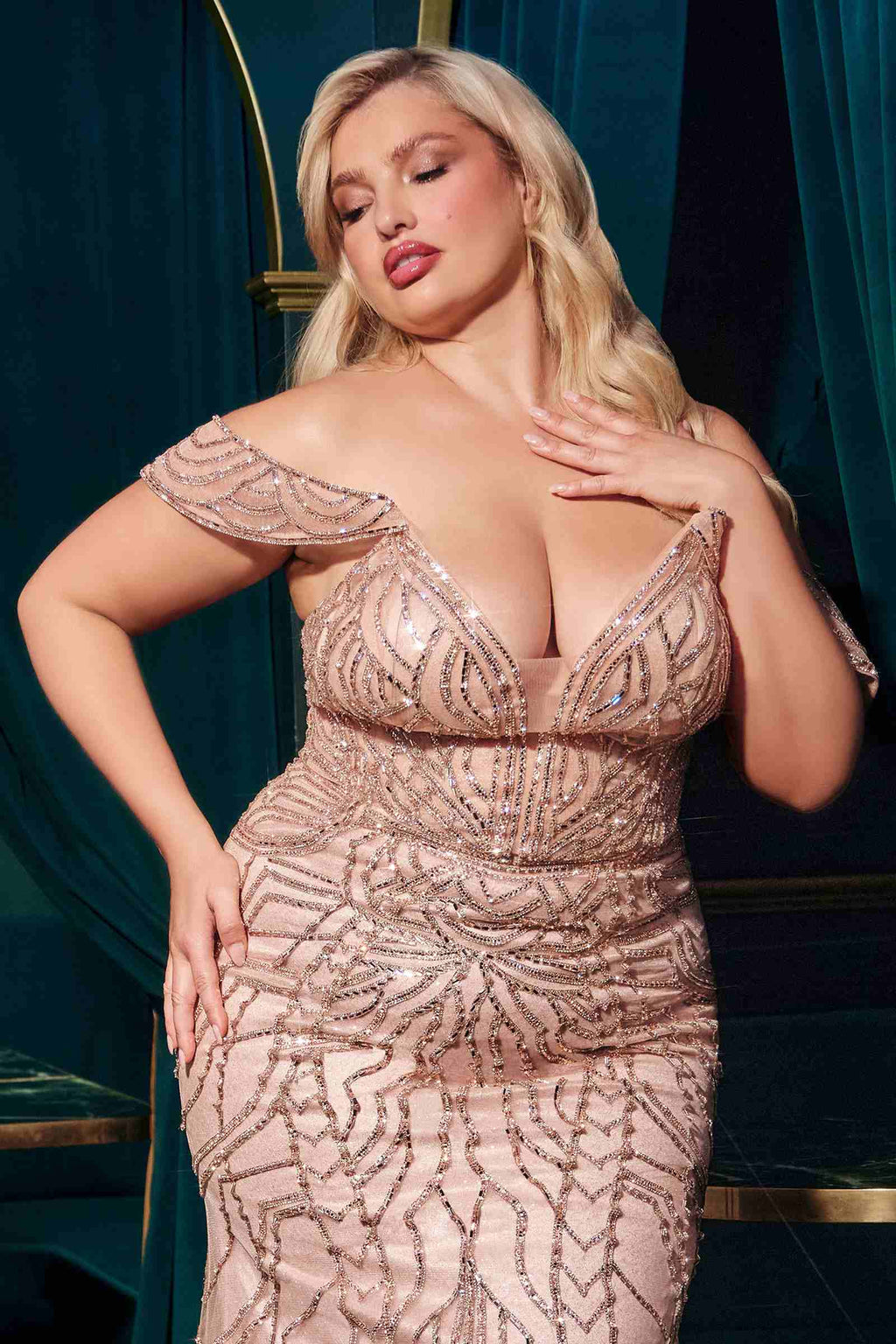 Ladivine CC0689 Dress Off The Shoulder Crystal Embellished Gown