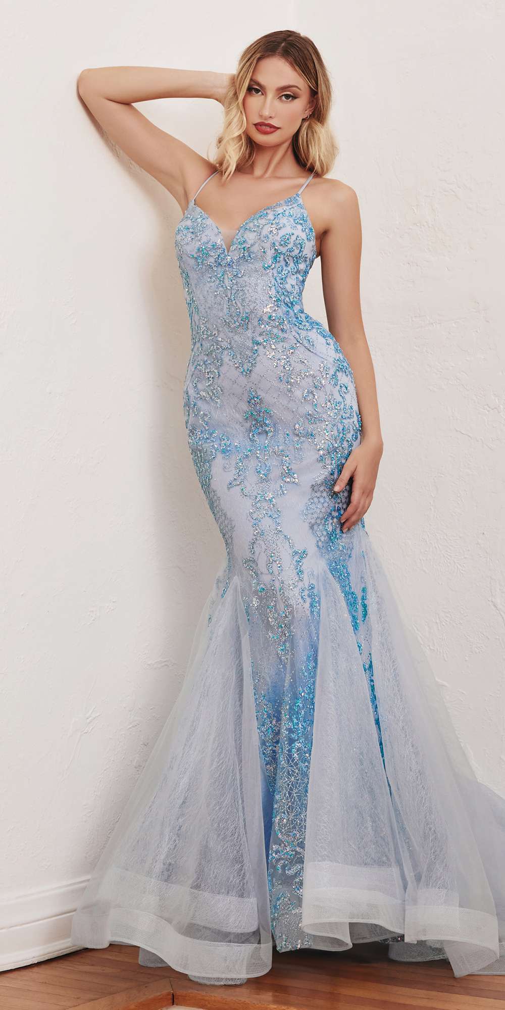 Cinderella Divine CC2279 Long Glitter Printed Mermaid Gown