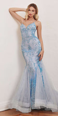 Cinderella Divine CC2279 Long Glitter Printed Mermaid Gown