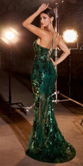 Ladivine CC2292 Sexy Long Sheer Embellished Mirror Applique Formal Dress