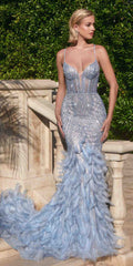 Ladivine CC2308 Long Fully Embellished and Feather Mermaid Gown