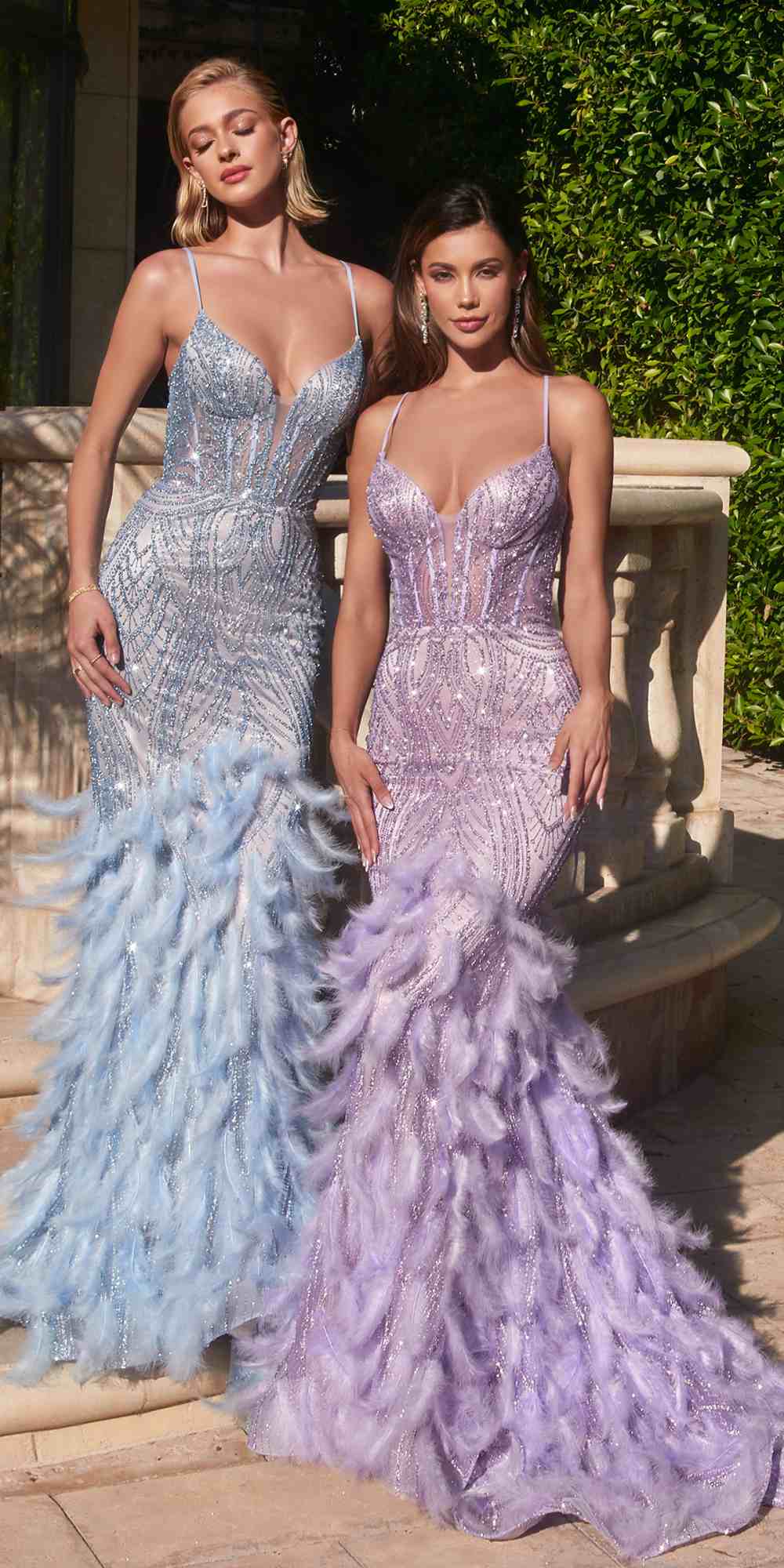 Ladivine CC2308 Long Fully Embellished and Feather Mermaid Gown