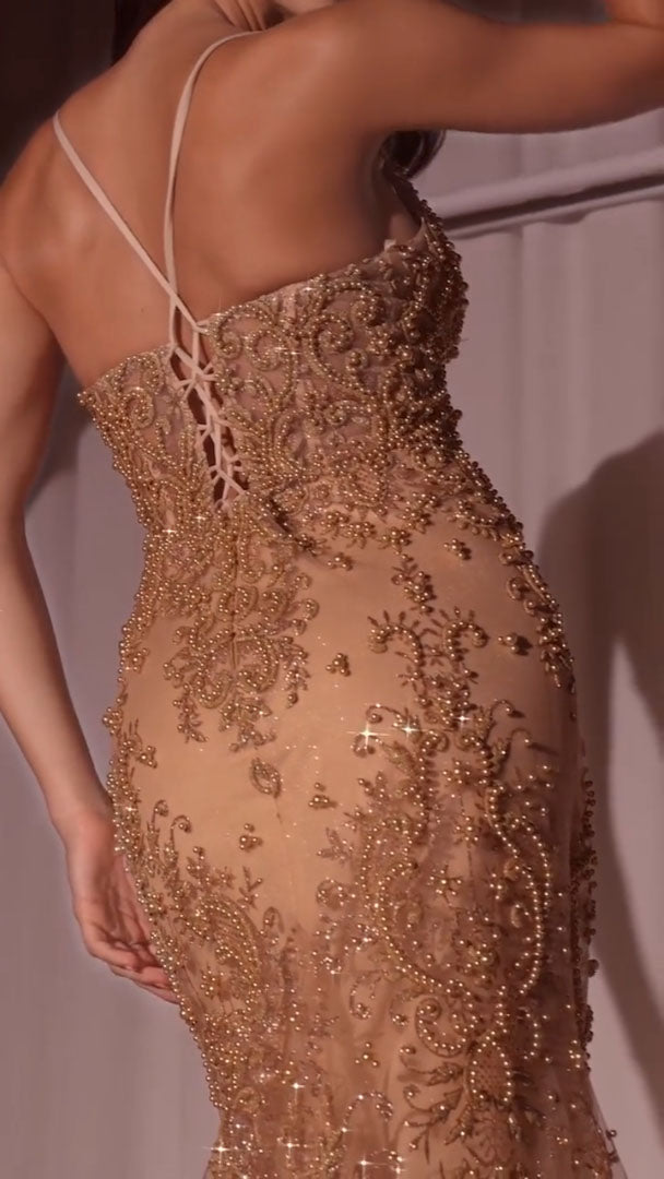 Ladivine CC2403 Dress Pearl & Lace Embellished Fit & Flare Gown