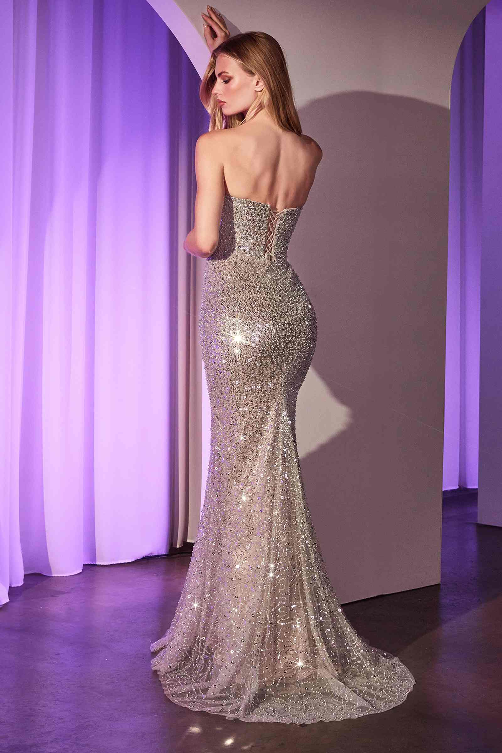 Ladivine CC385 Dress Fully Beaded Strapless Gown