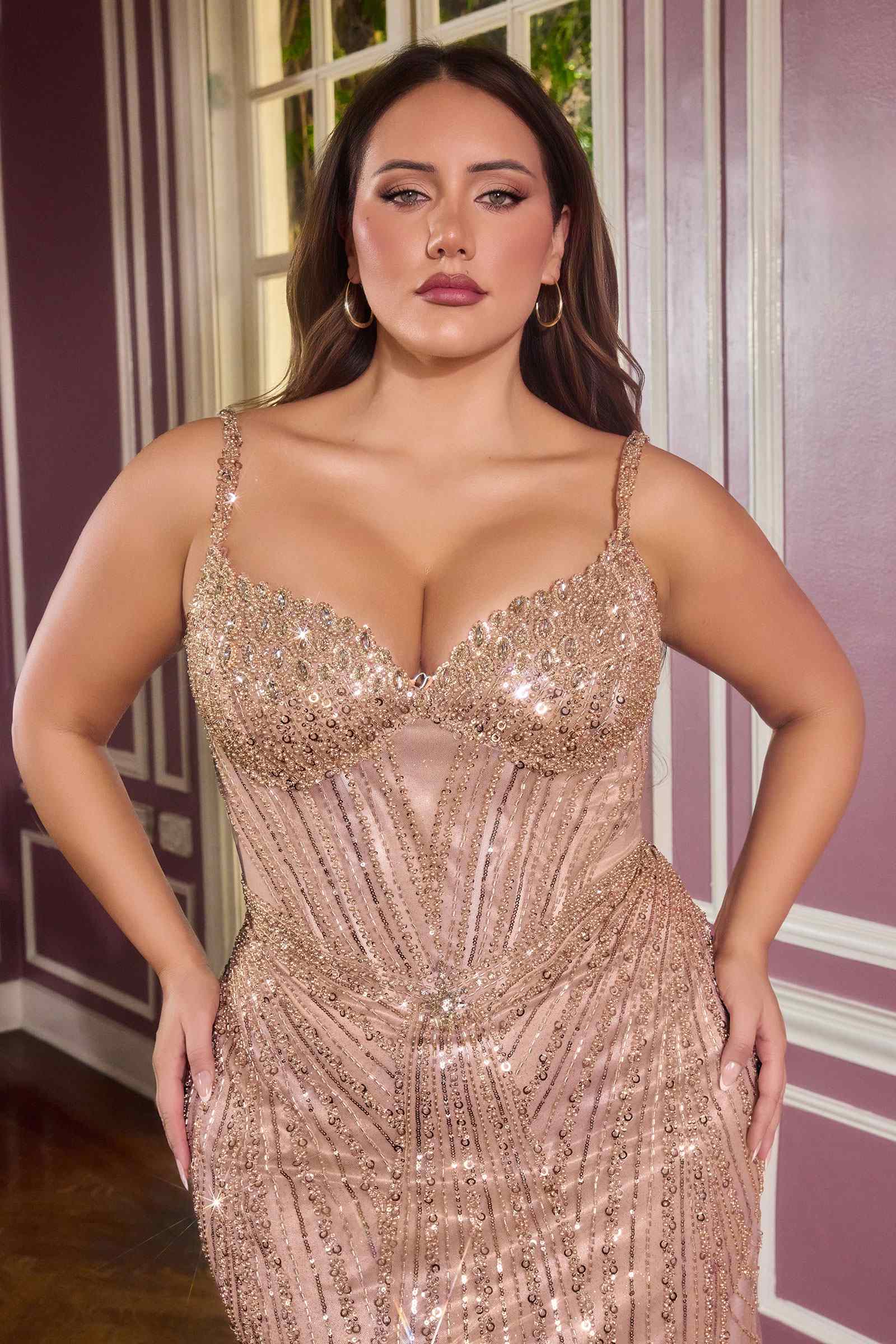 Ladivine CC398C Dress Strapless Beaded Fitted Plus Size Prom Gown