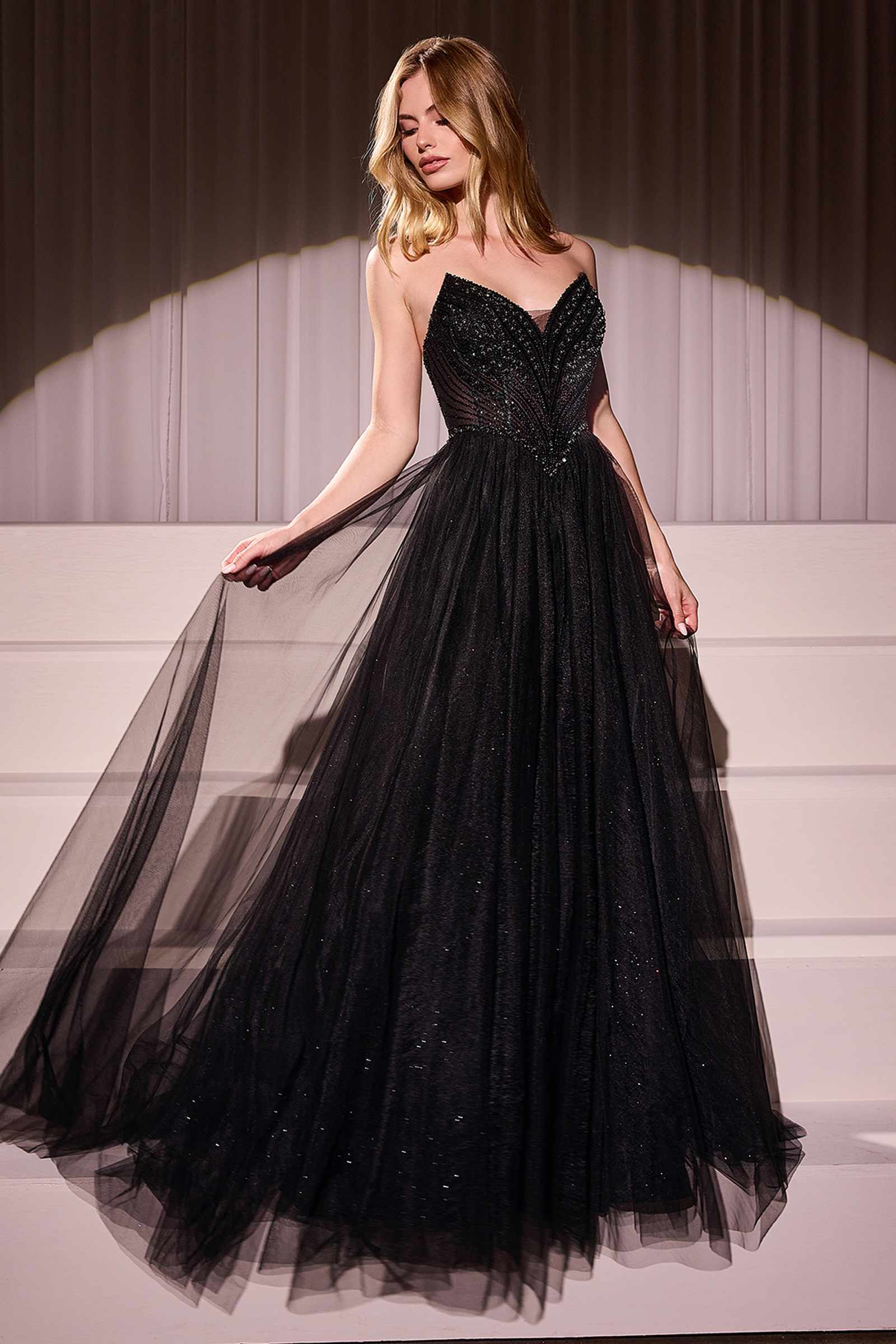 Ladivine CC415 Dress Strapless Beaded Tulle Ball Gown