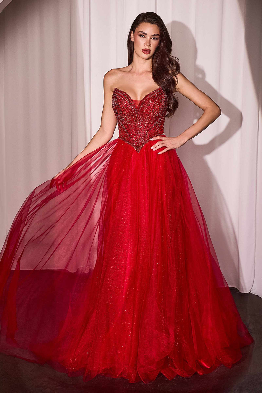 Ladivine CC415 Dress Strapless Beaded Tulle Ball Gown