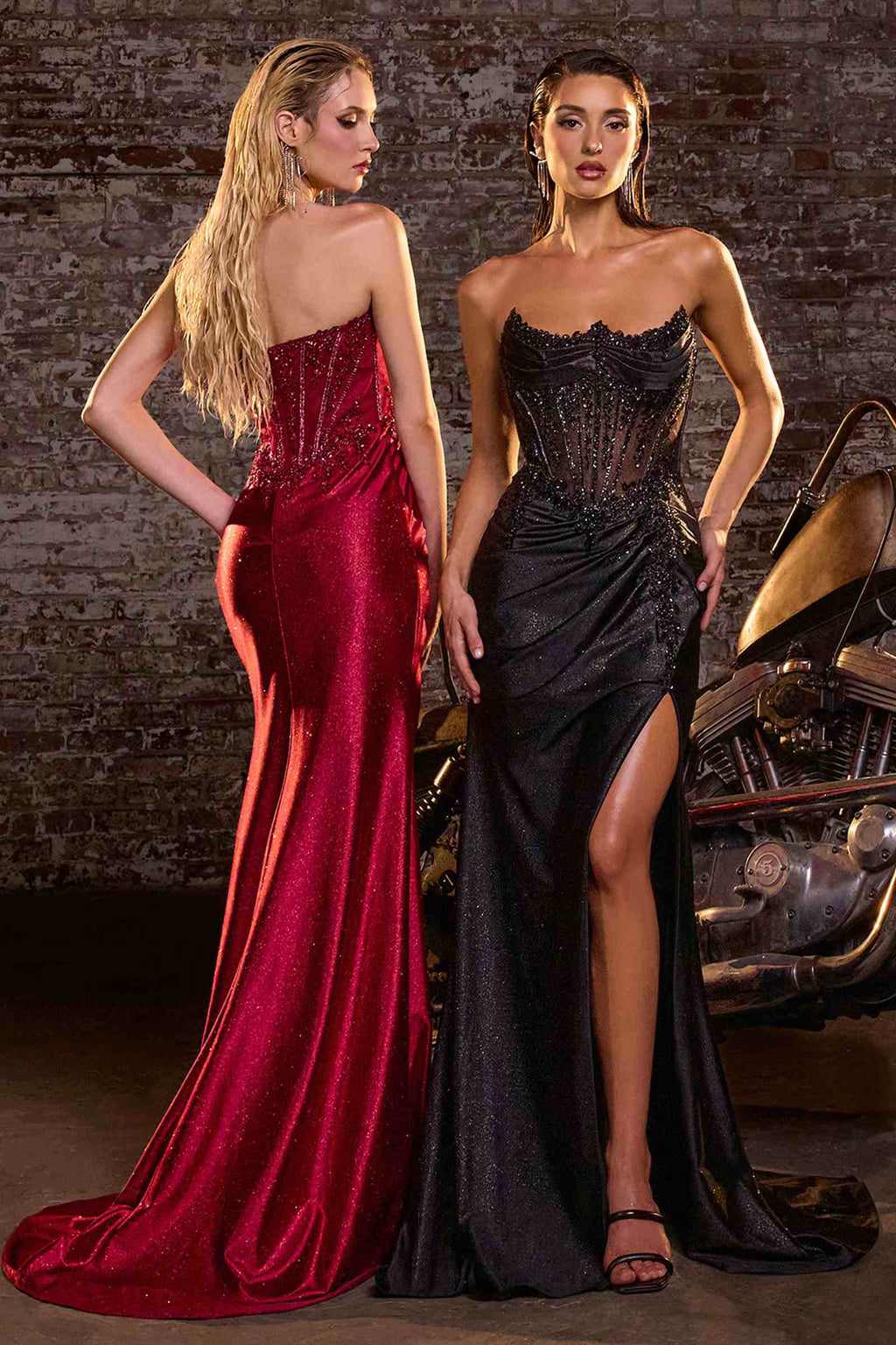 Ladivine CC463 Strapless Sweetheart Fitted Satin Skirt Gown