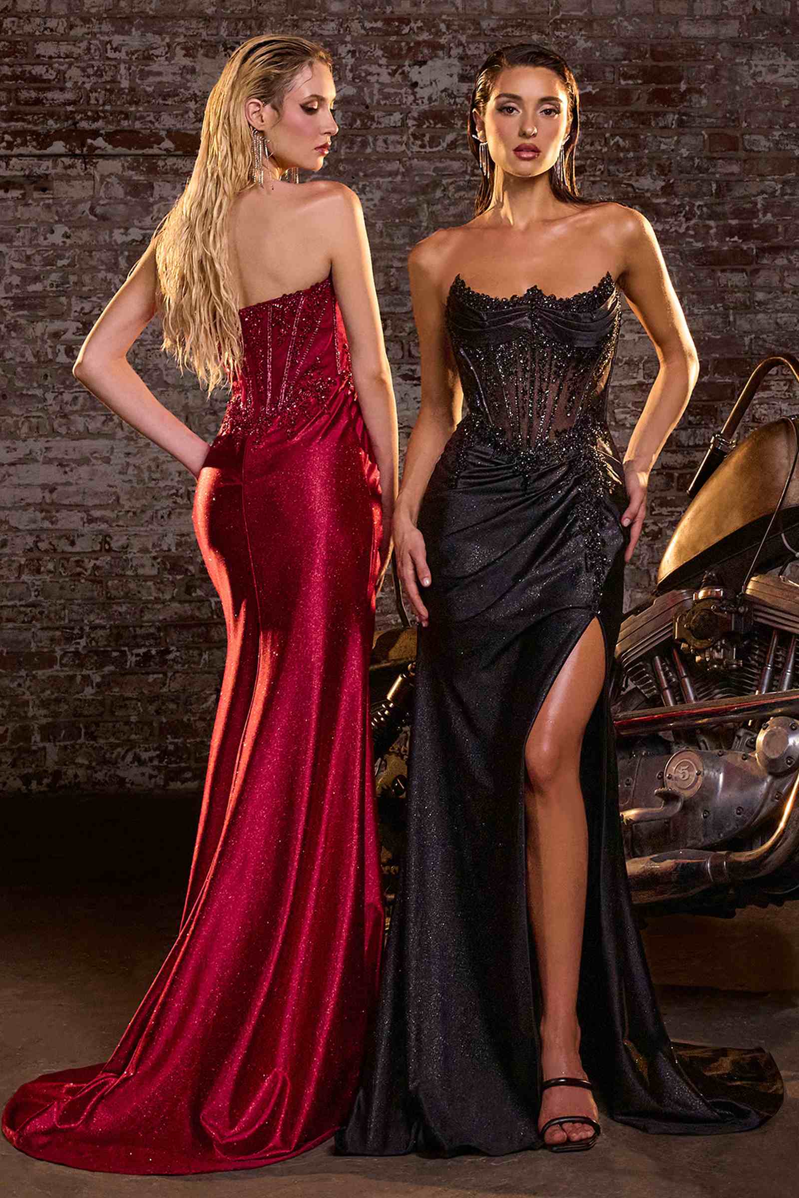 Ladivine CC463 Strapless Sweetheart Fitted Satin Skirt Gown