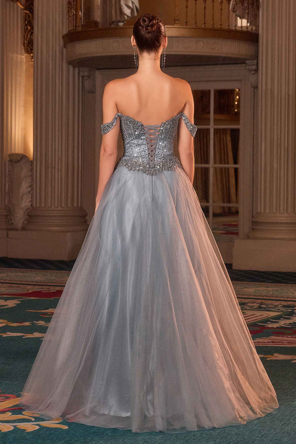 Ladivine CC471 Off Shoulder Glitter Tulle Corset Bodice A-line Ball Gown