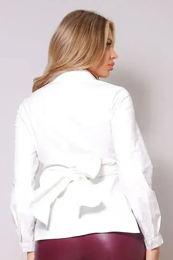 Long Sleeve Crossed Front Back Tie Button Down Cropped Shirt