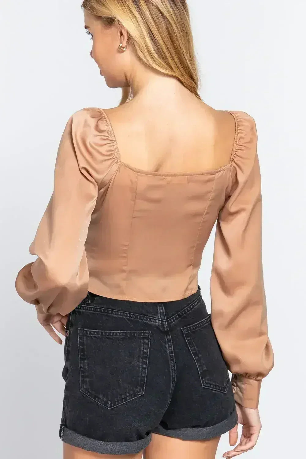 Champagne Ribbon Tie Top - Sweetheart Neck | Femstylo