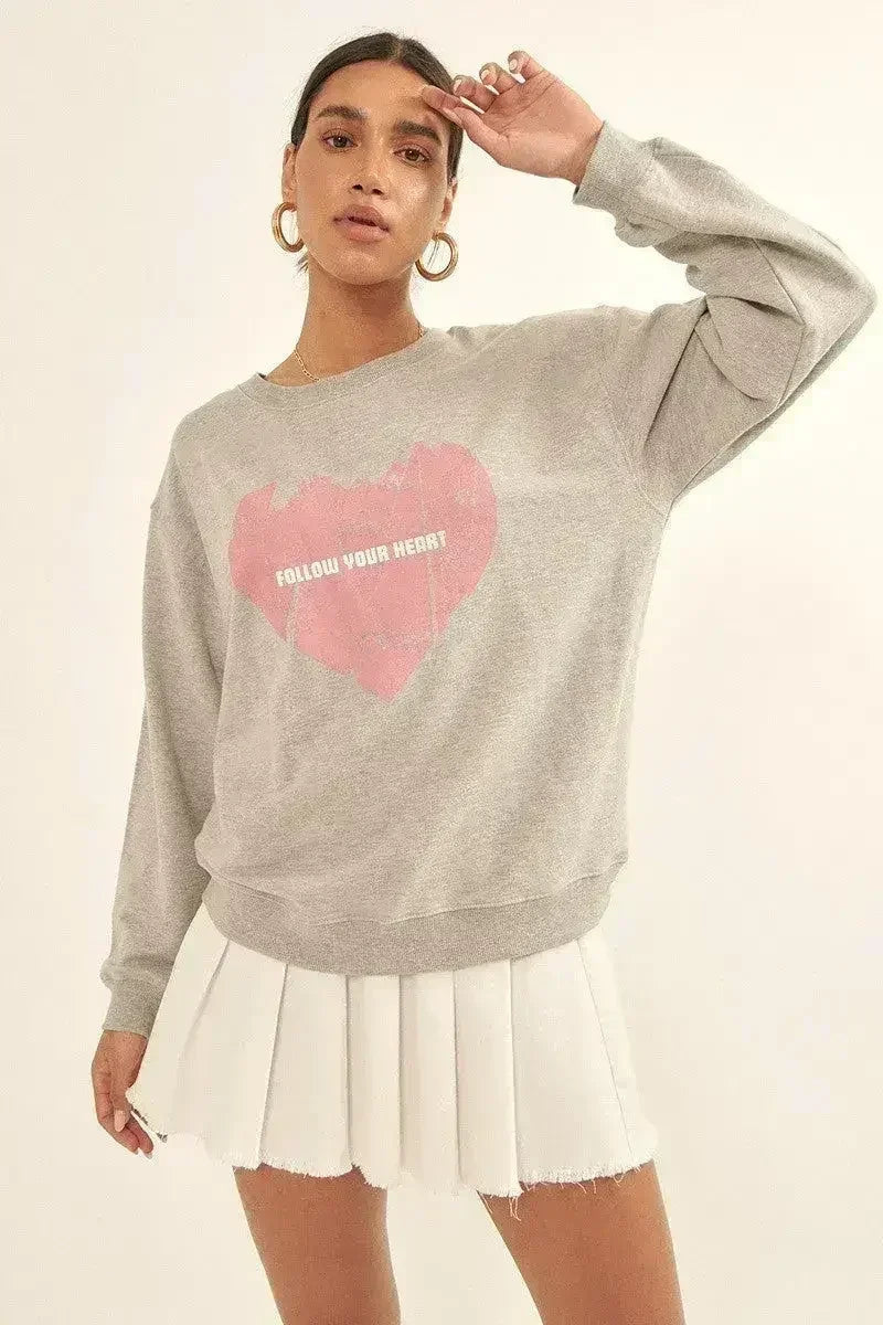 Vintage Heart Sweatshirt - Oversized French Terry Top | Femstylo