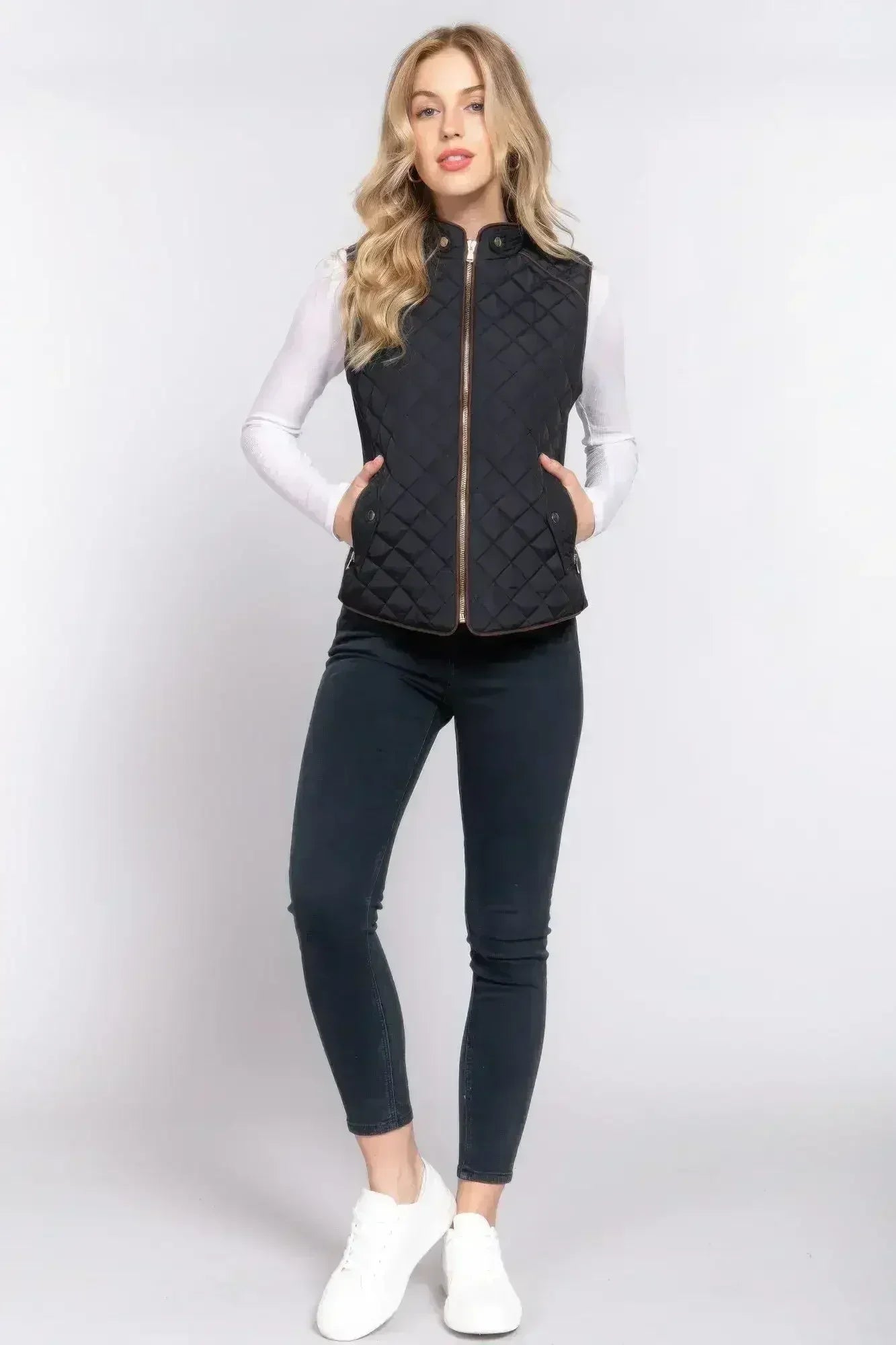 Quilted Suede Piping Vest - Pale Taupe | Femstylo