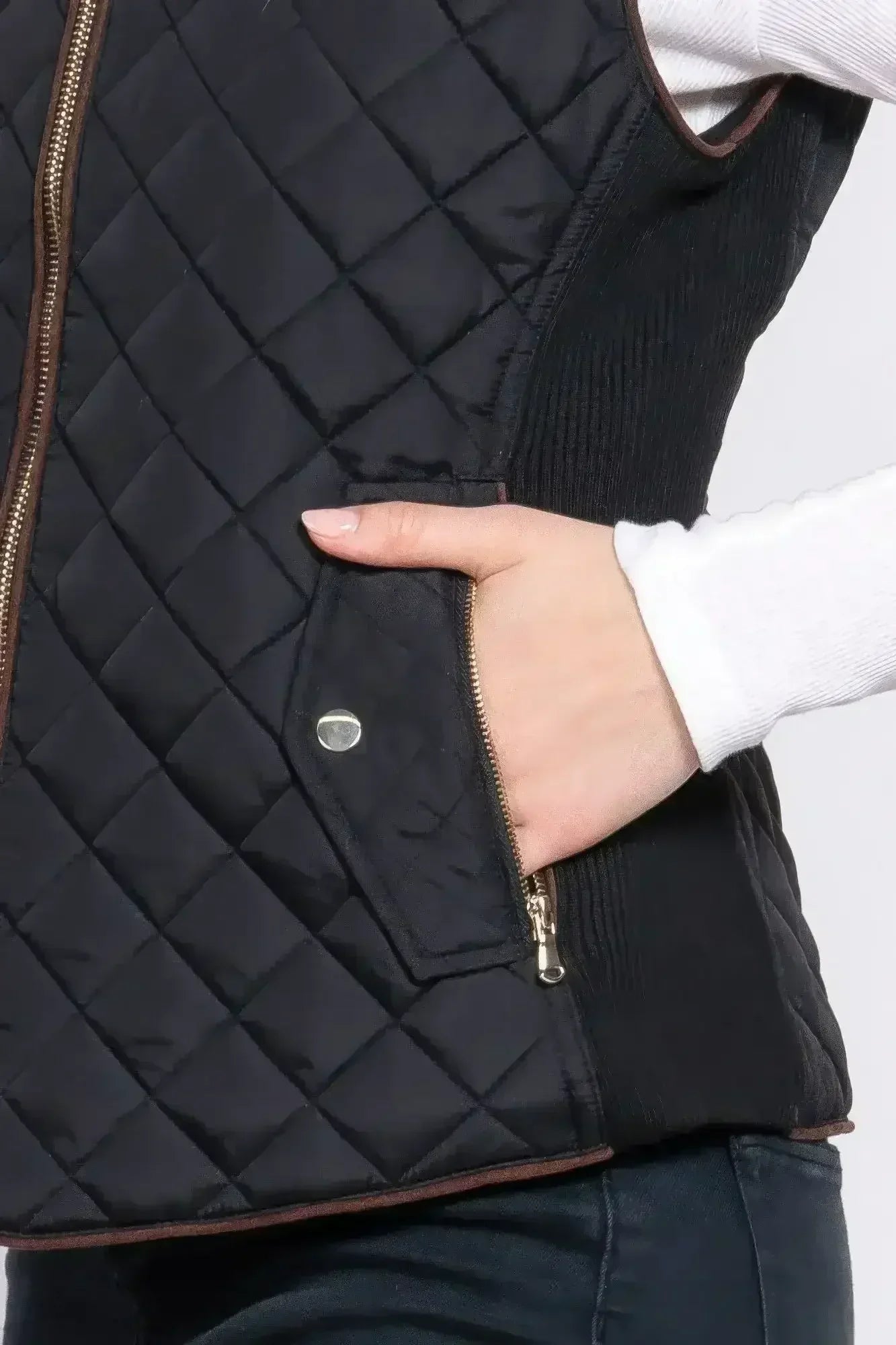 Quilted Suede Piping Vest - Pale Taupe | Femstylo