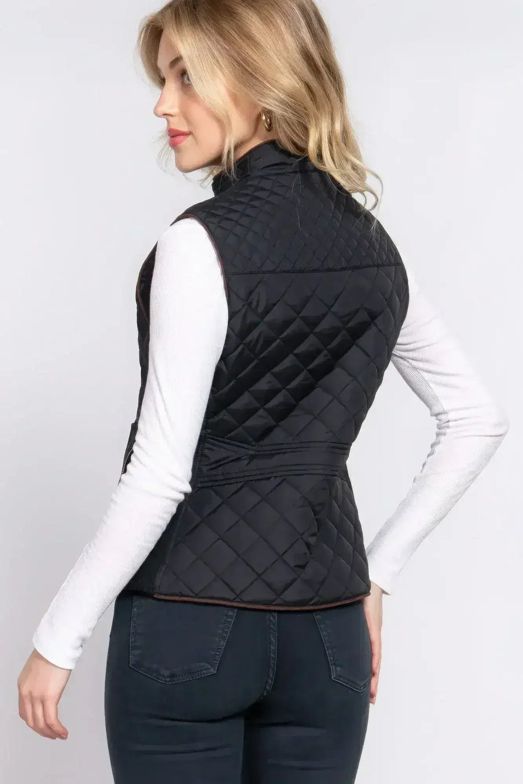 Quilted Suede Piping Vest - Pale Taupe | Femstylo