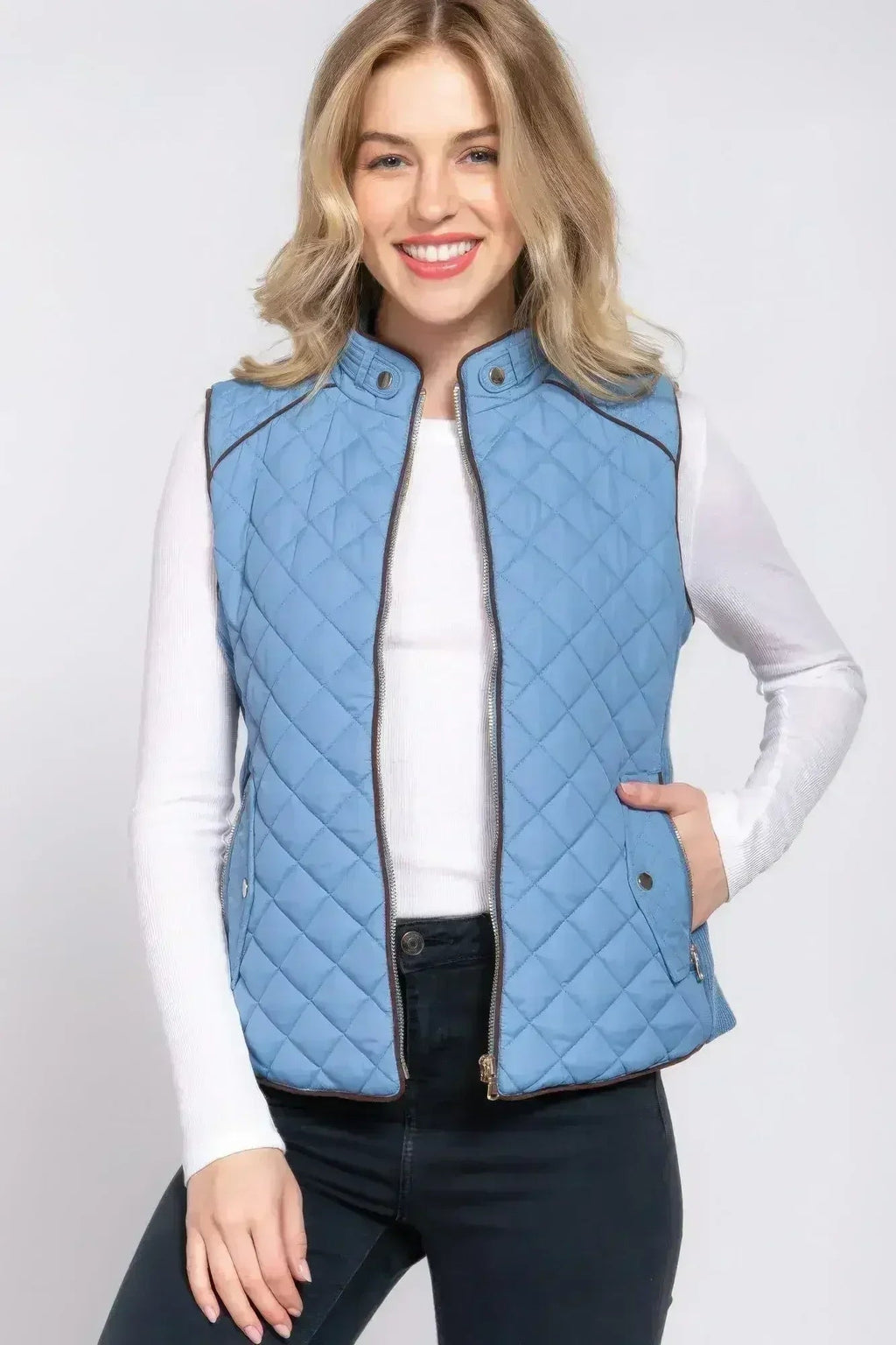 Quilted Suede Piping Vest - Pale Taupe | Femstylo