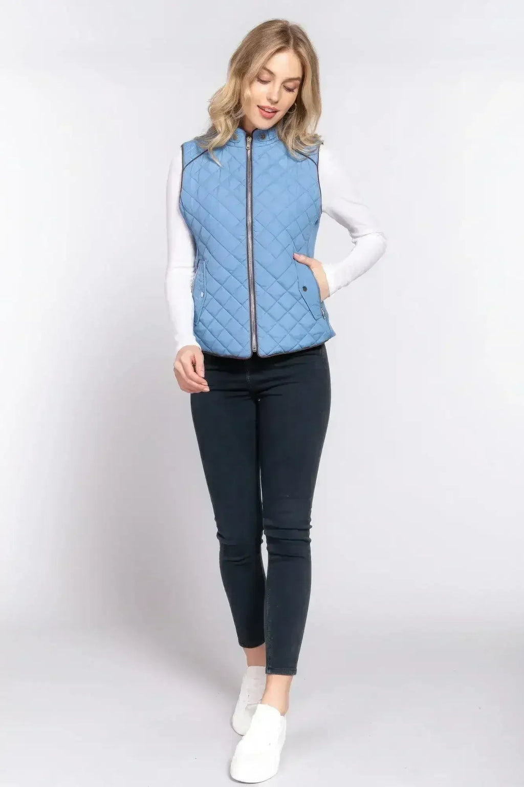 Quilted Suede Piping Vest - Pale Taupe | Femstylo