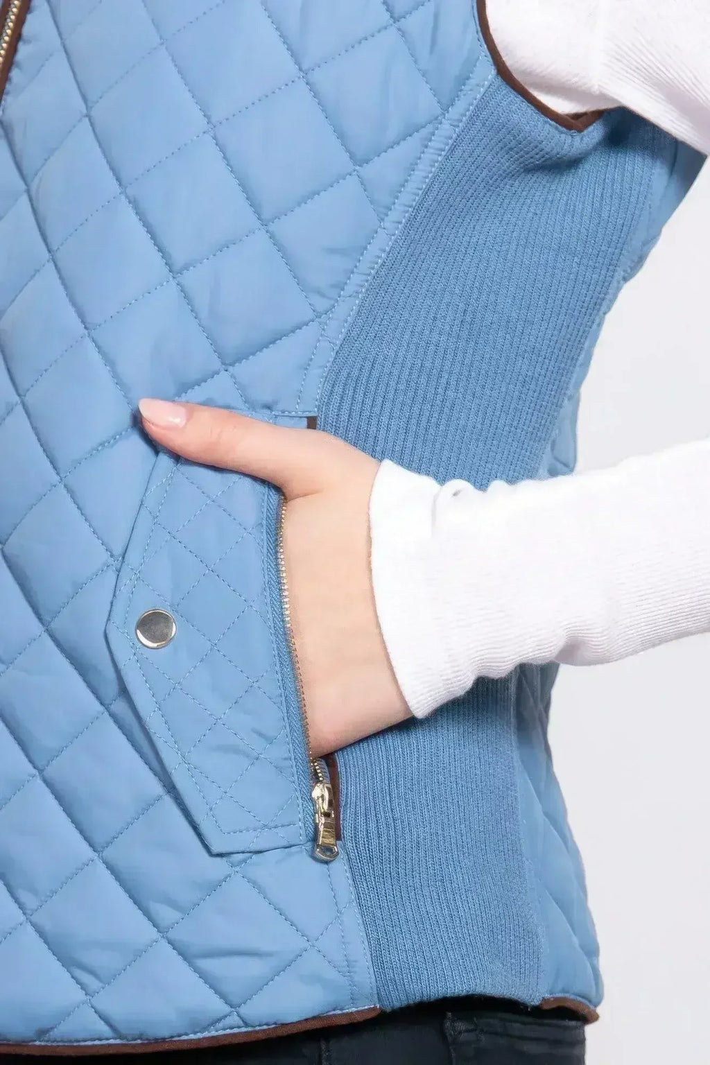 Quilted Suede Piping Vest - Pale Taupe | Femstylo