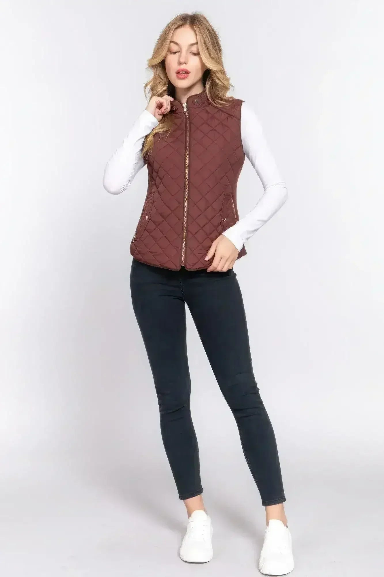 Quilted Suede Piping Vest - Pale Taupe | Femstylo
