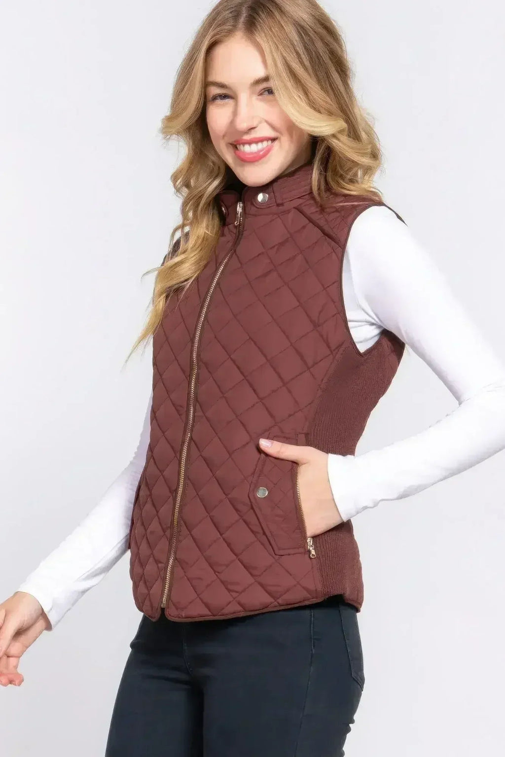 Quilted Suede Piping Vest - Pale Taupe | Femstylo