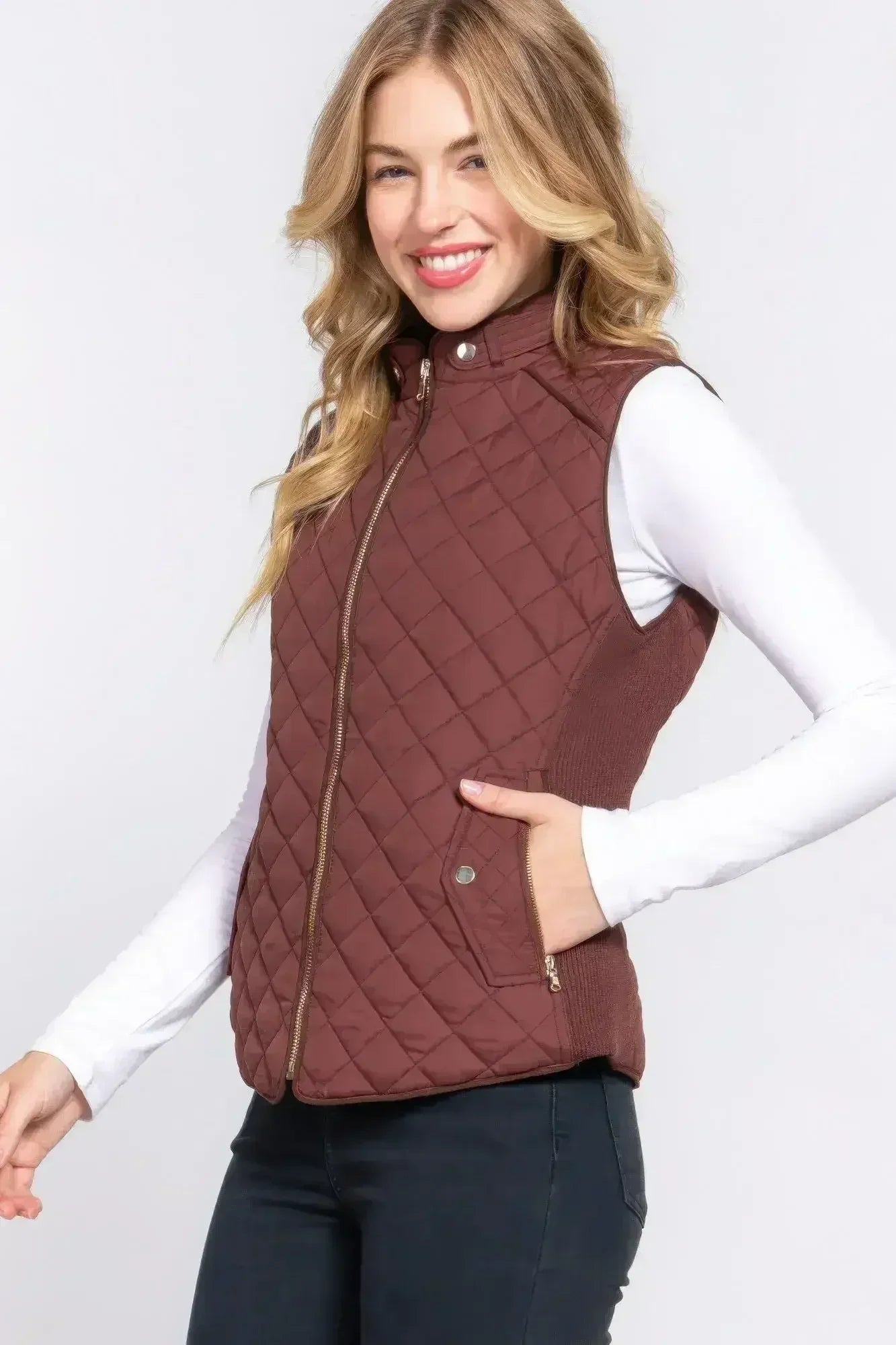 Quilted Suede Piping Vest - Pale Taupe | Femstylo