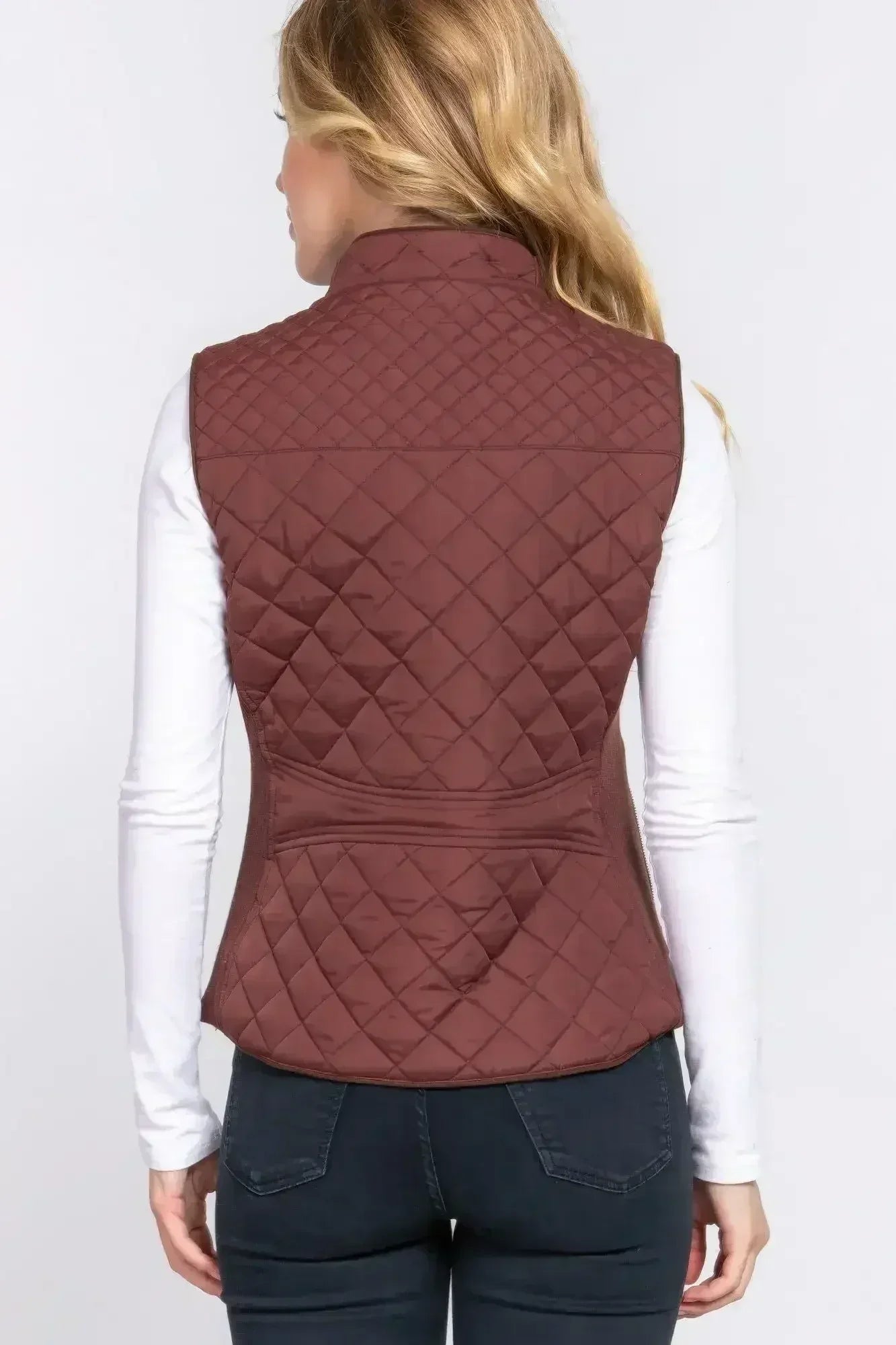 Quilted Suede Piping Vest - Pale Taupe | Femstylo