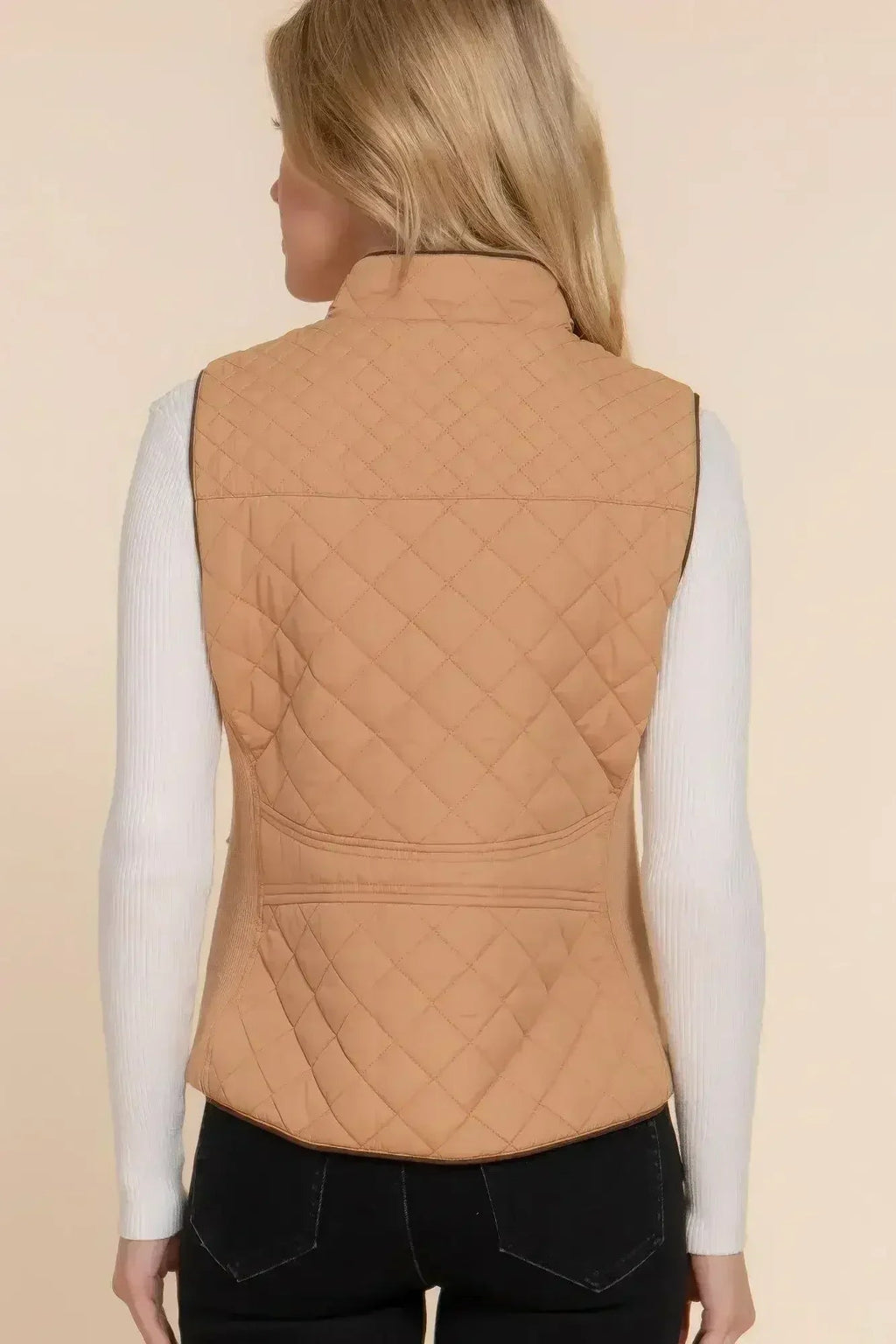 Quilted Suede Piping Vest - Pale Taupe | Femstylo