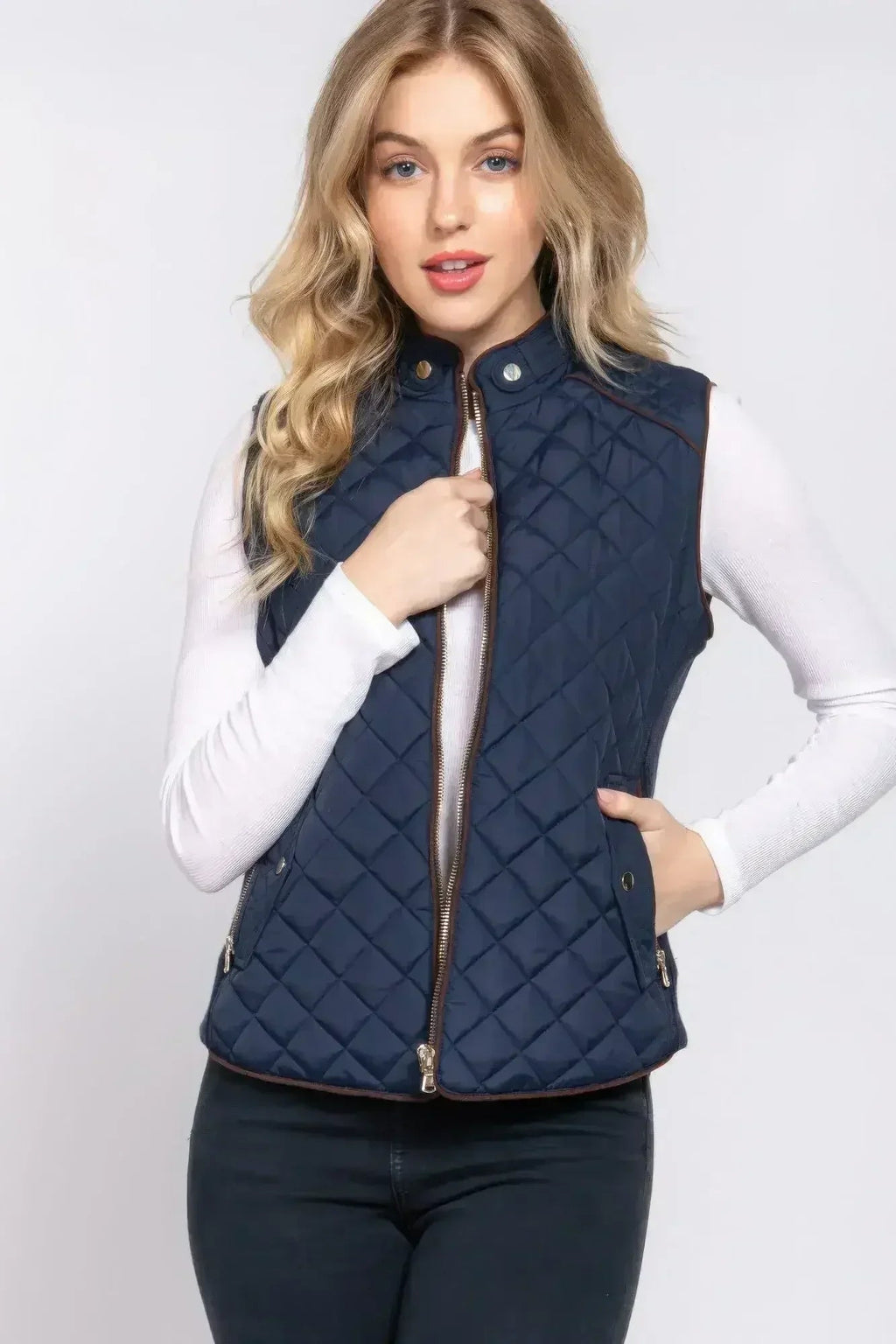 Quilted Suede Piping Vest - Pale Taupe | Femstylo