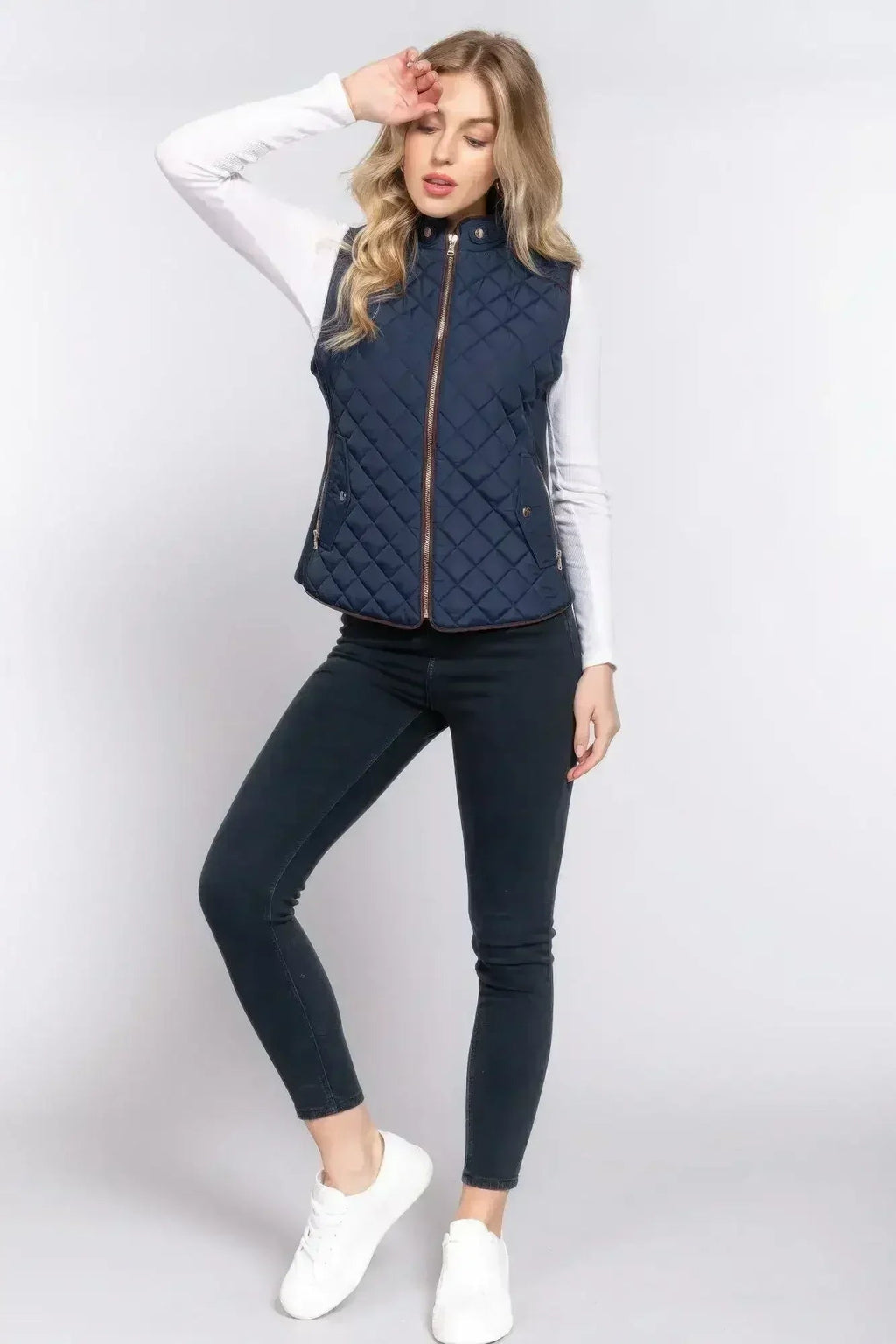 Quilted Suede Piping Vest - Pale Taupe | Femstylo
