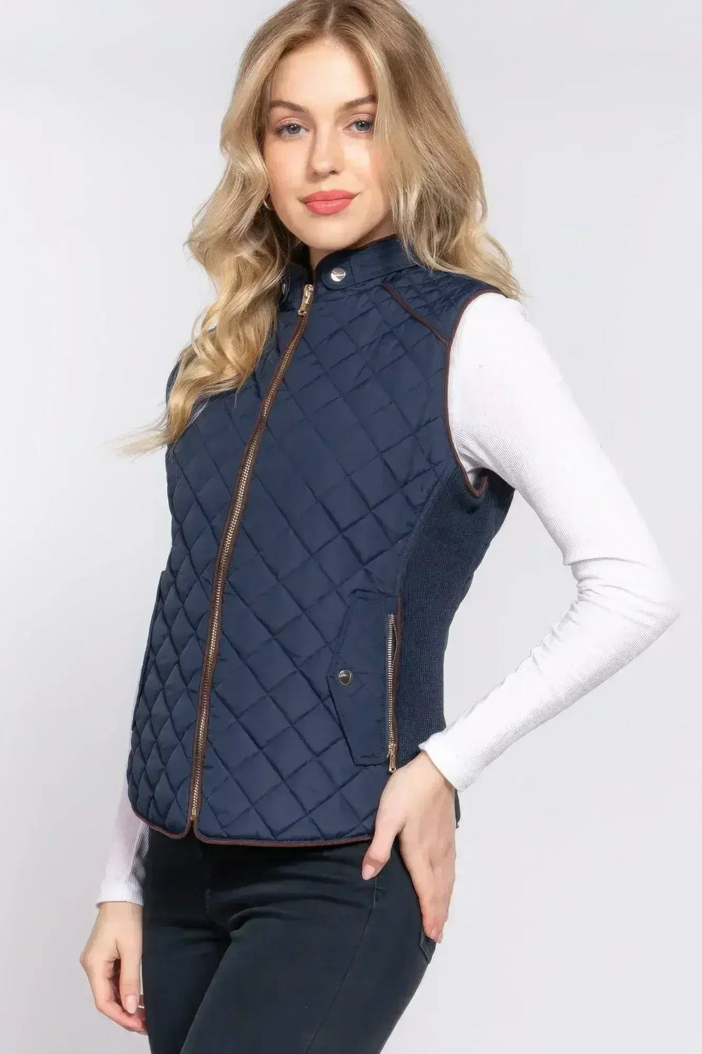 Quilted Suede Piping Vest - Pale Taupe | Femstylo