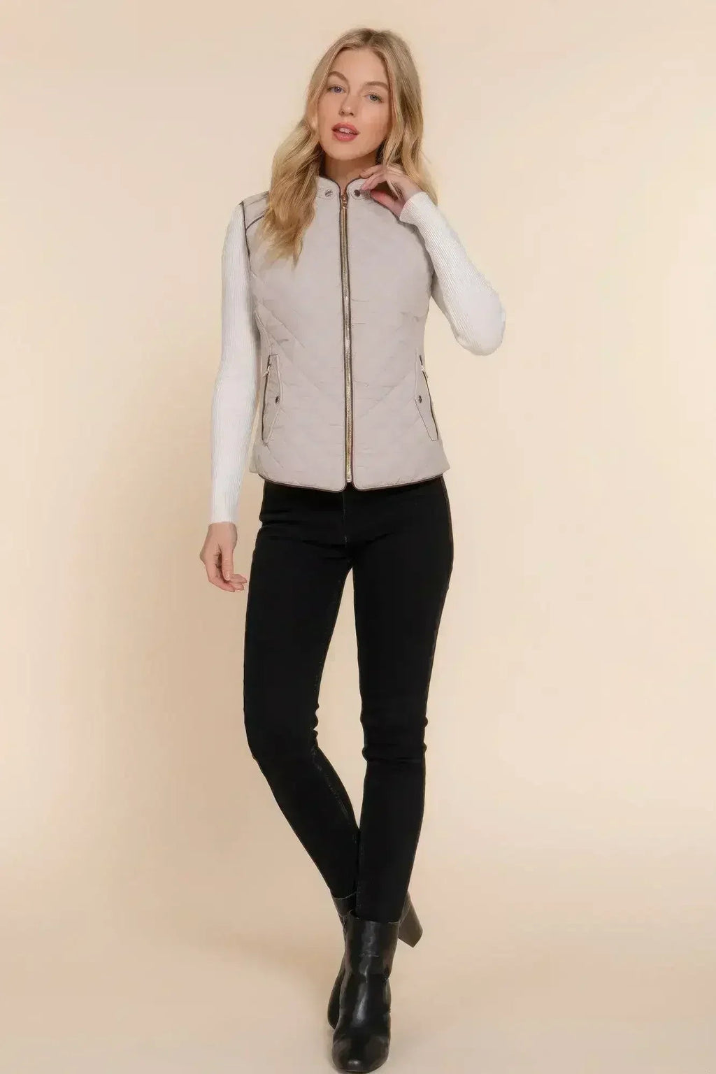 Quilted Suede Piping Vest - Pale Taupe | Femstylo