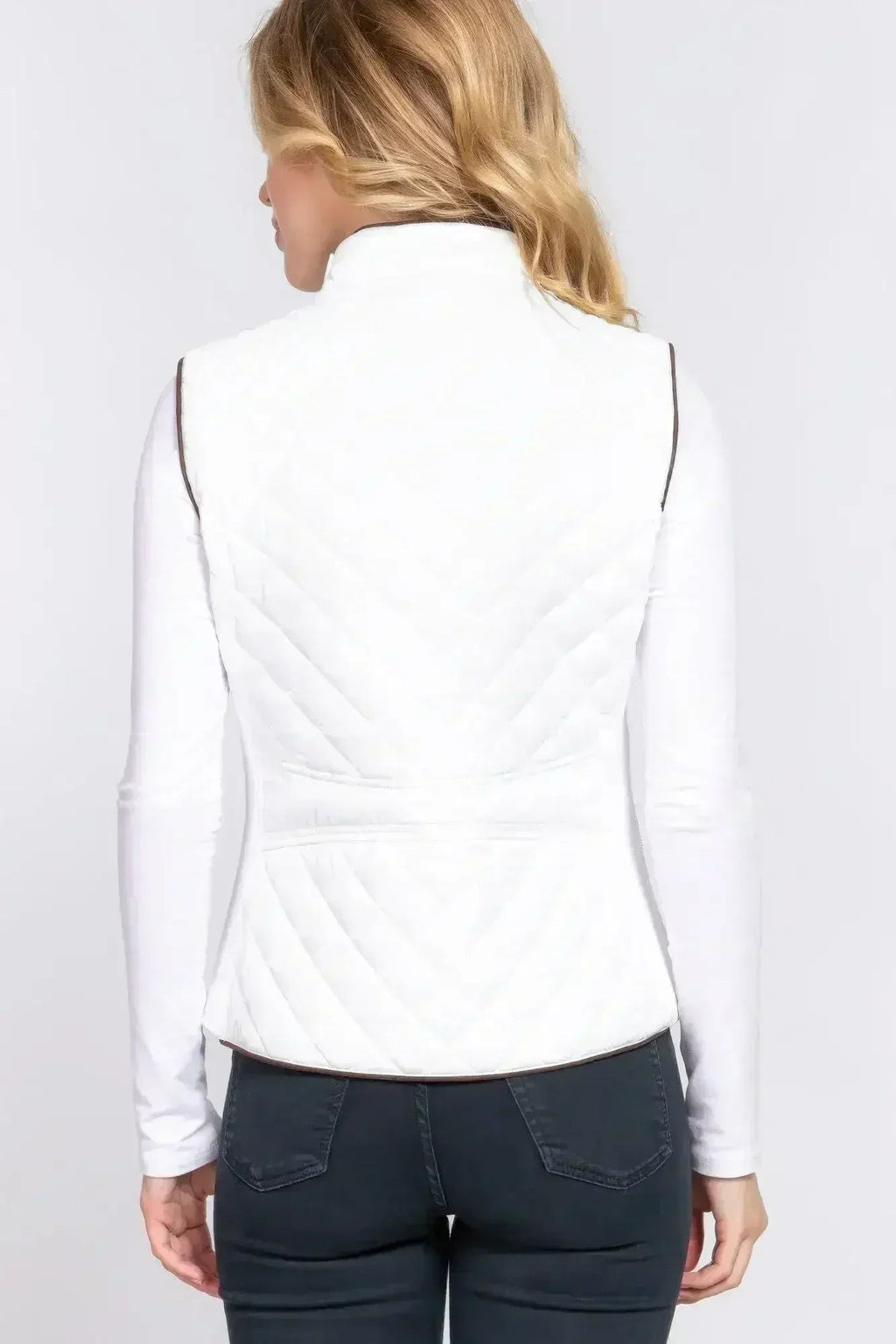 Quilted Suede Piping Vest - Pale Taupe | Femstylo