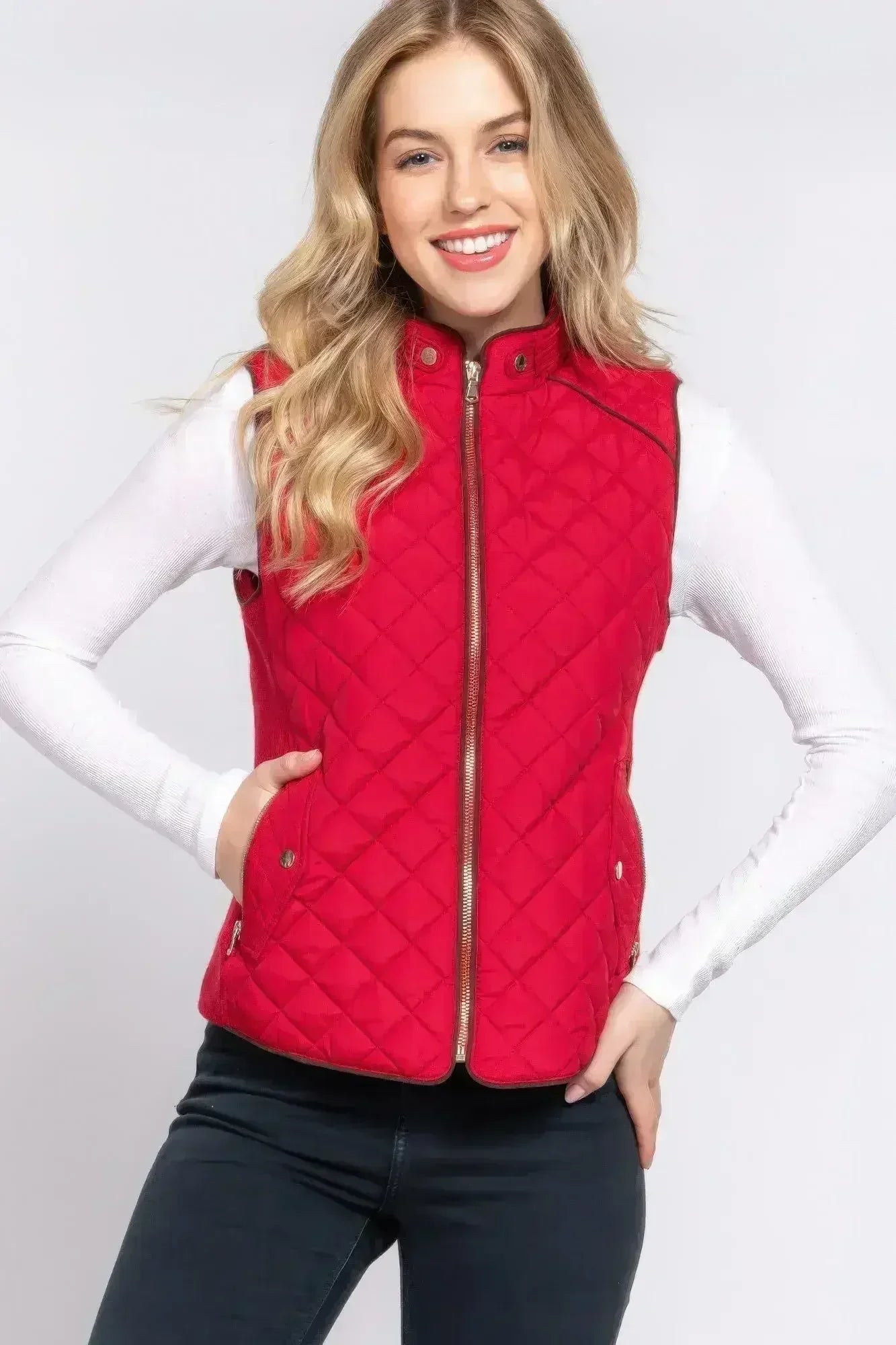 Quilted Suede Piping Vest - Pale Taupe | Femstylo
