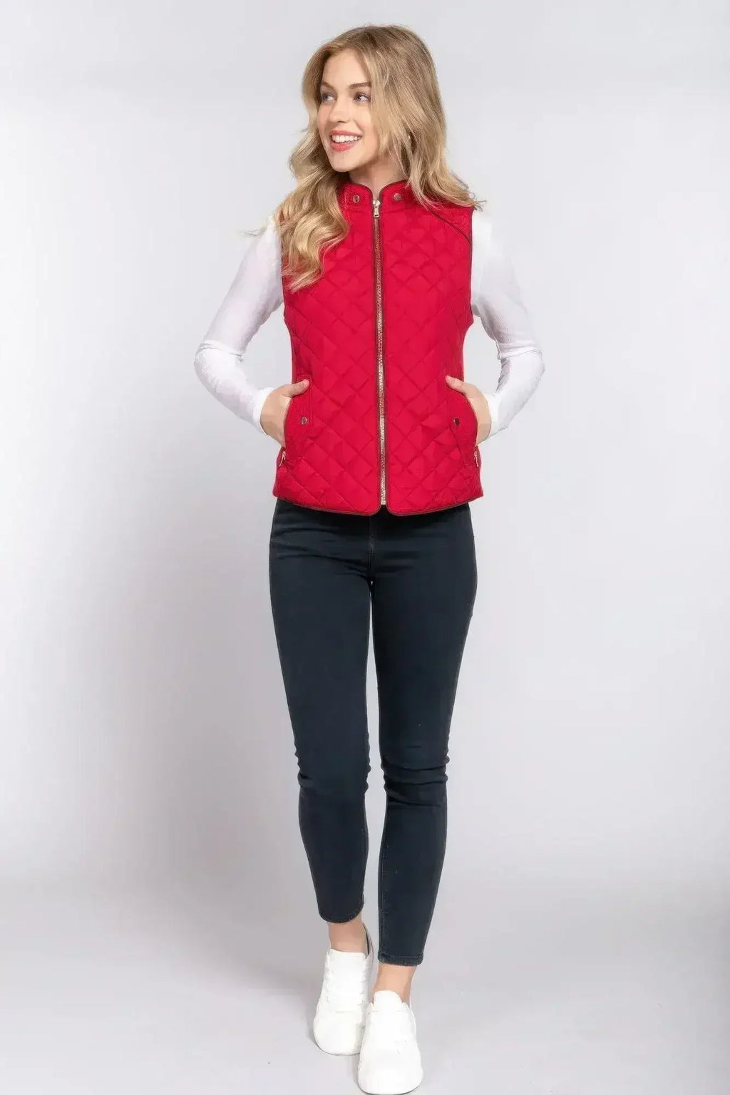 Quilted Suede Piping Vest - Pale Taupe | Femstylo