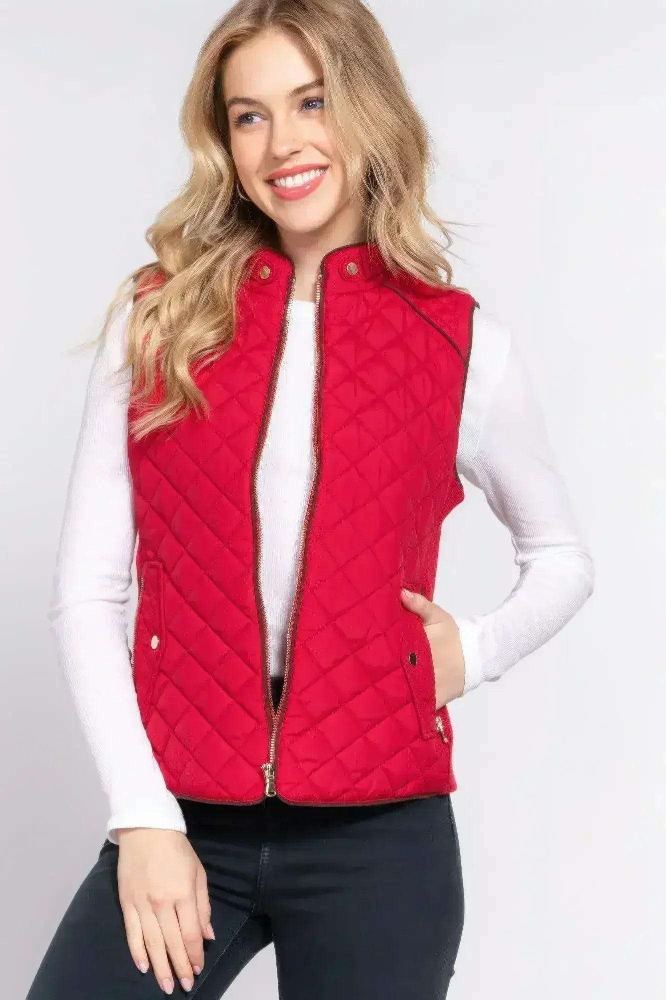 Quilted Suede Piping Vest - Pale Taupe | Femstylo