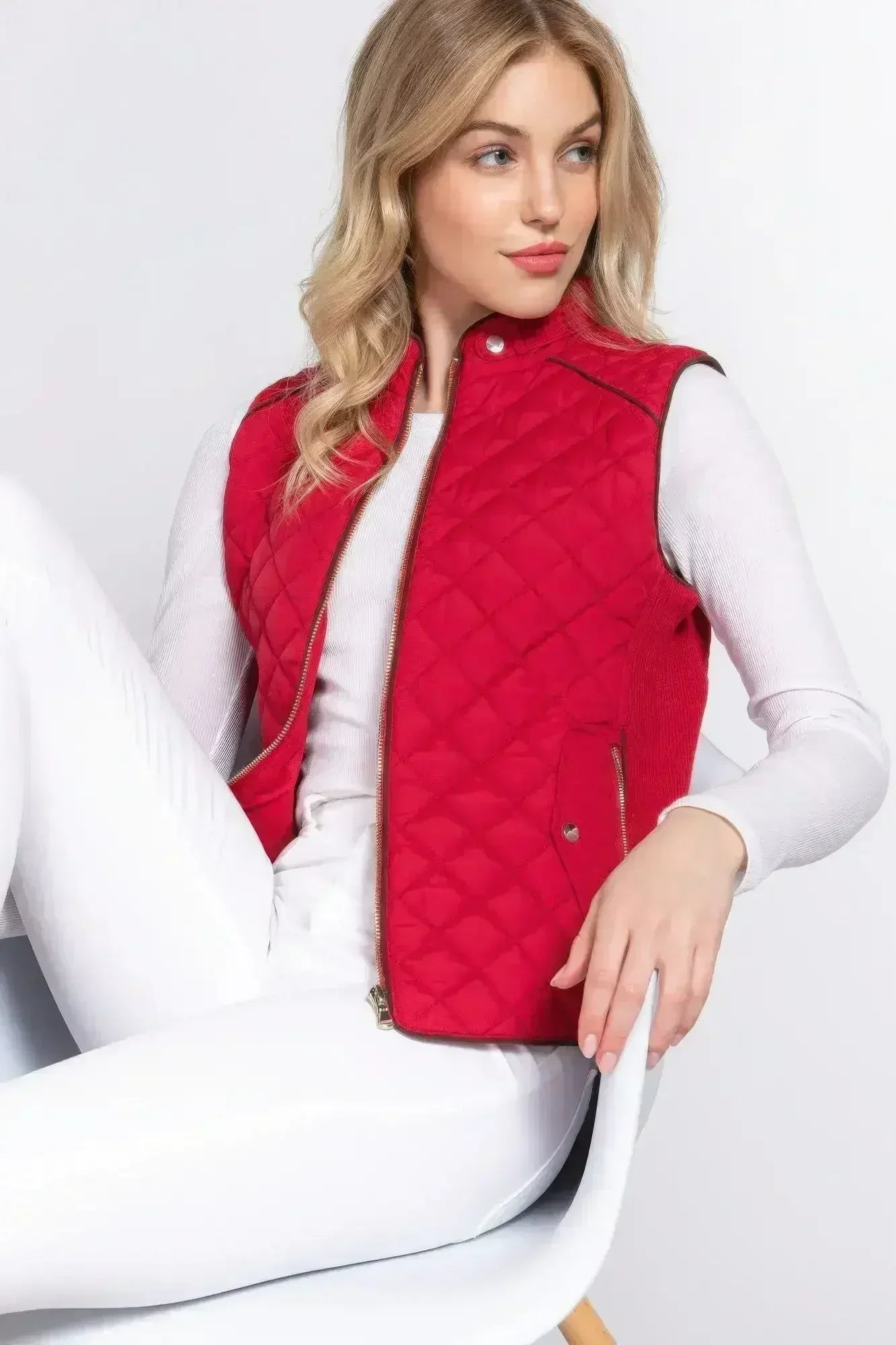 Quilted Suede Piping Vest - Pale Taupe | Femstylo