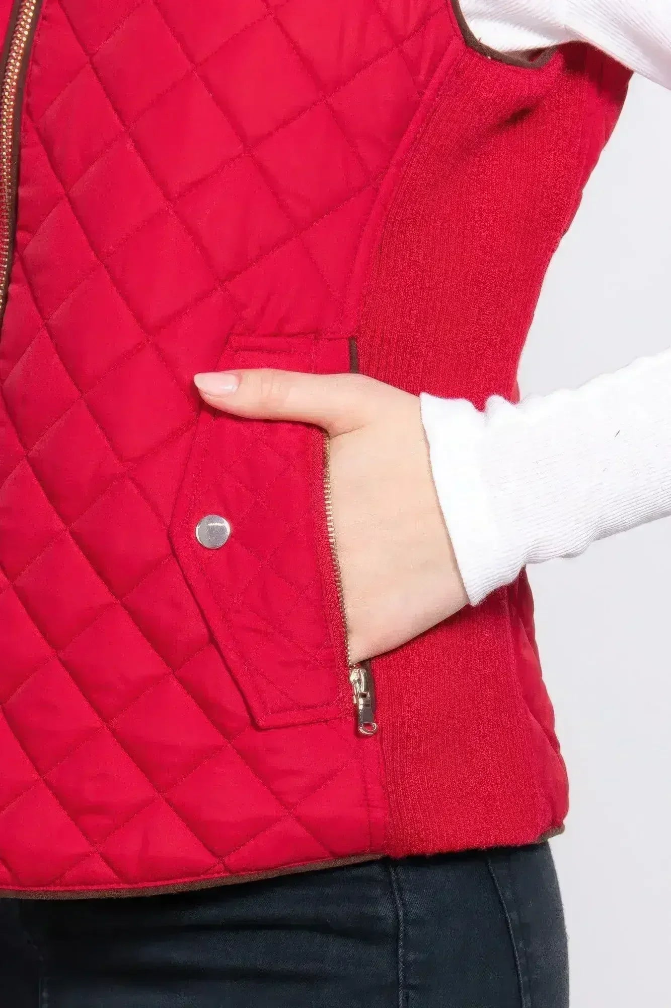 Quilted Suede Piping Vest - Pale Taupe | Femstylo