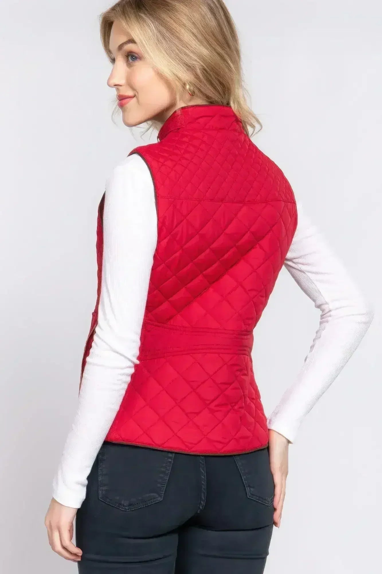 Quilted Suede Piping Vest - Pale Taupe | Femstylo