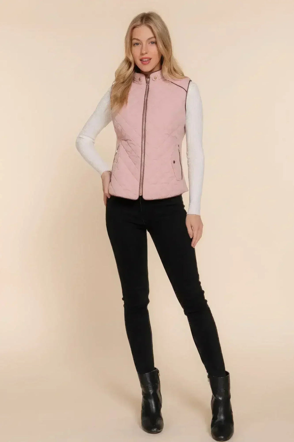 Quilted Suede Piping Vest - Pale Taupe | Femstylo