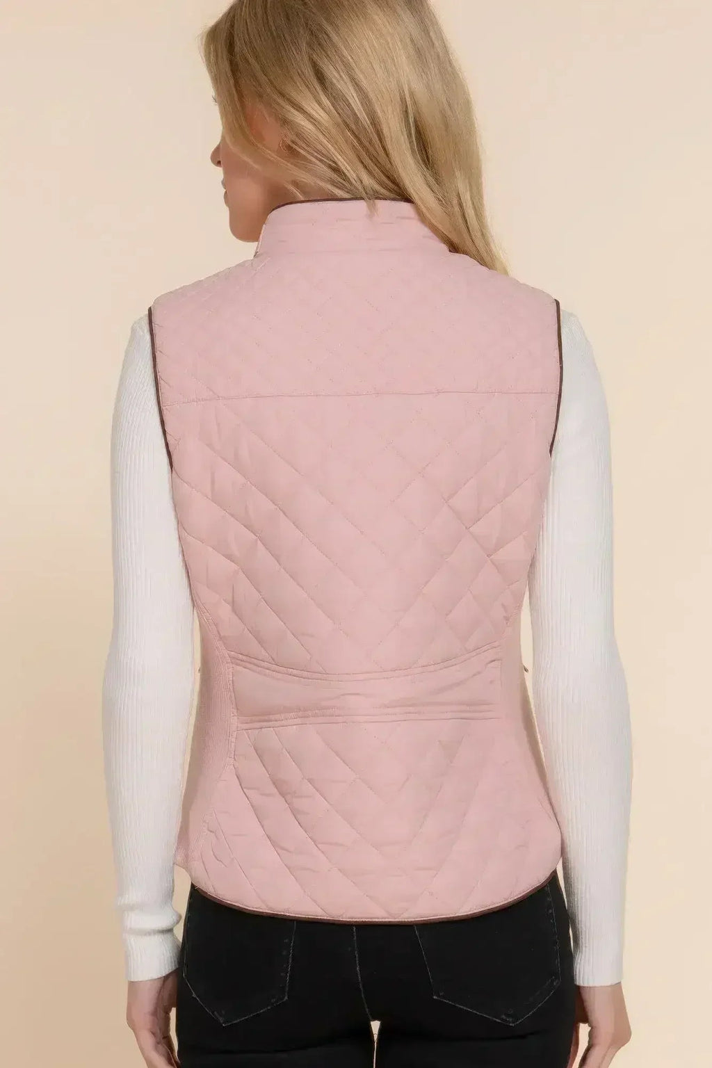 Quilted Suede Piping Vest - Pale Taupe | Femstylo