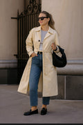 Solid Long Sleeve Trench Coat Woman Lined